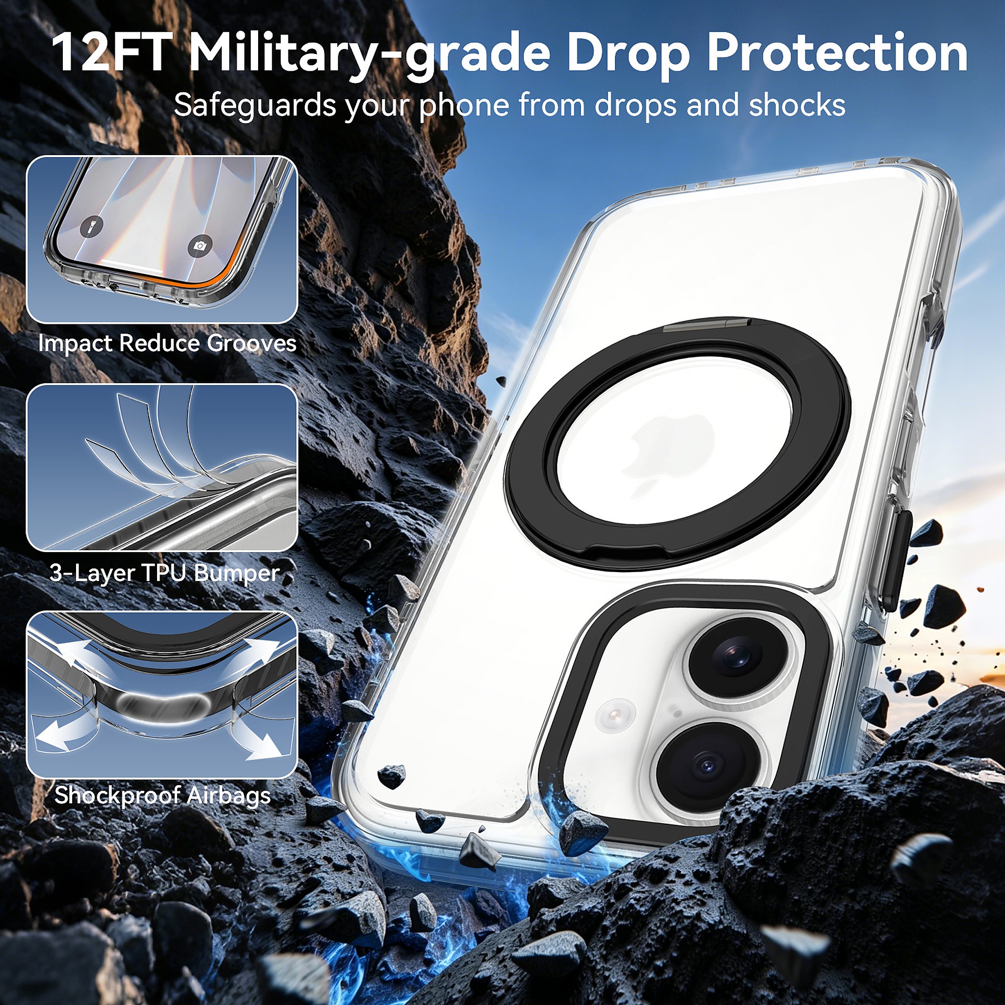 SendaFit Iridescent Clear 360° Stand Case for iPhone 17 detail 28