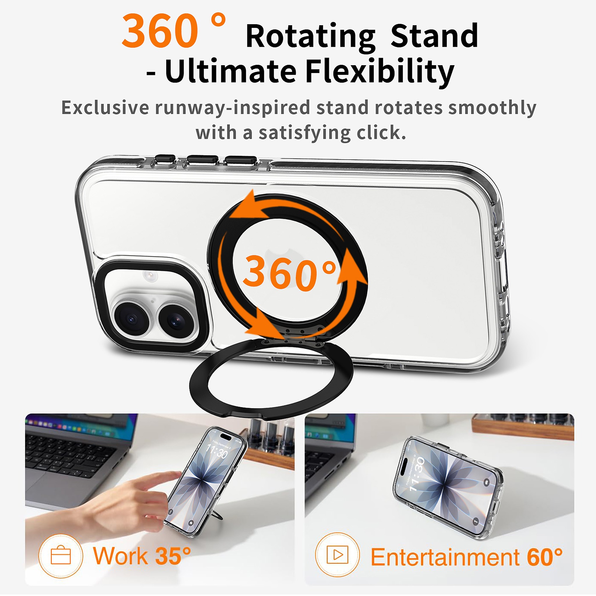 SendaFit Iridescent Clear 360° Stand Case for iPhone 17 detail 29