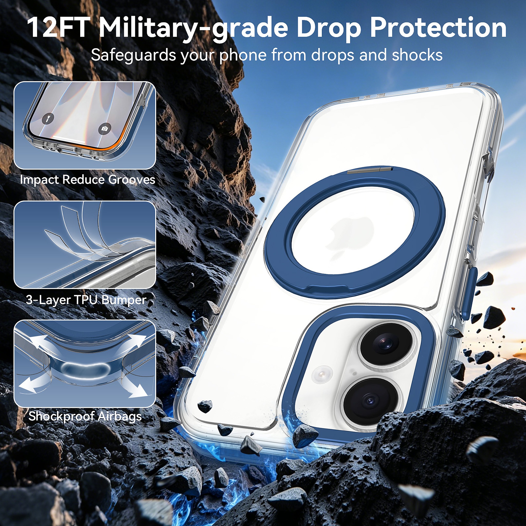 SendaFit Iridescent Clear 360° Stand Case for iPhone 17 detail 3