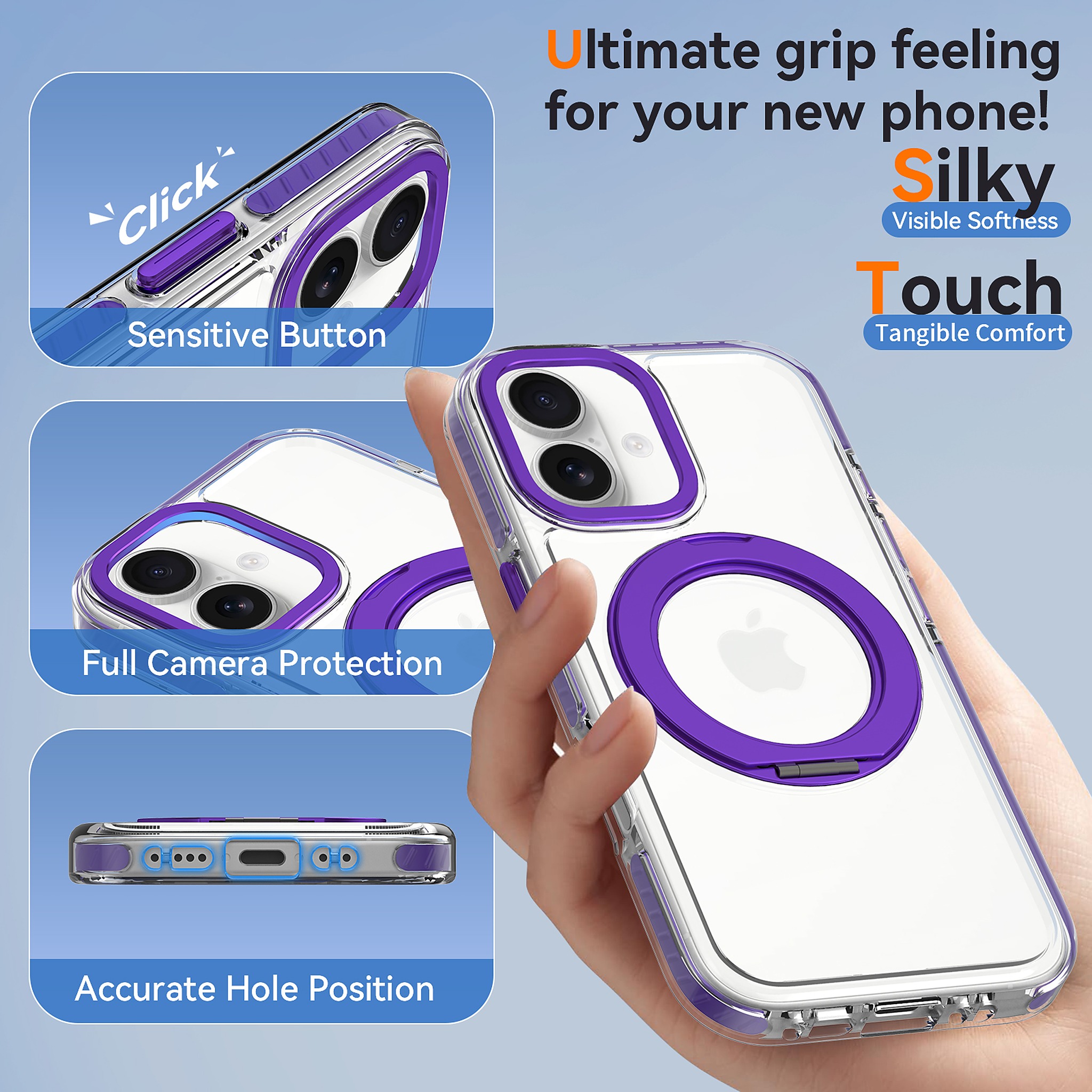 SendaFit Iridescent Clear 360° Stand Case for iPhone 17 detail 6