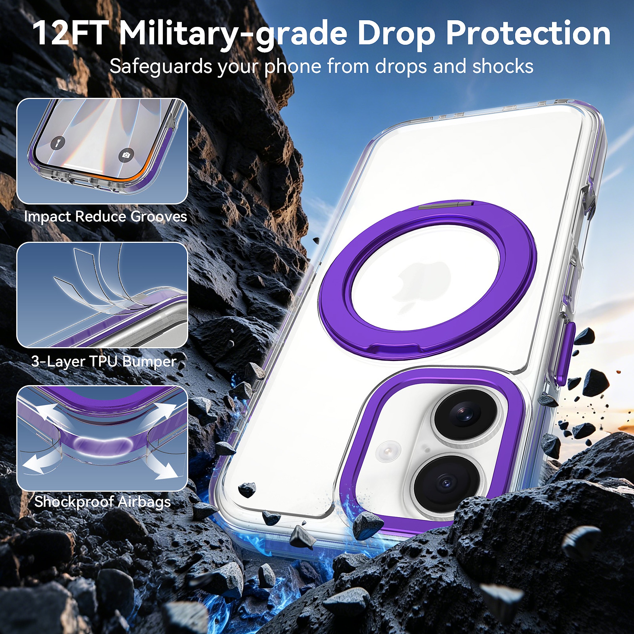 SendaFit Iridescent Clear 360° Stand Case for iPhone 17 detail 8