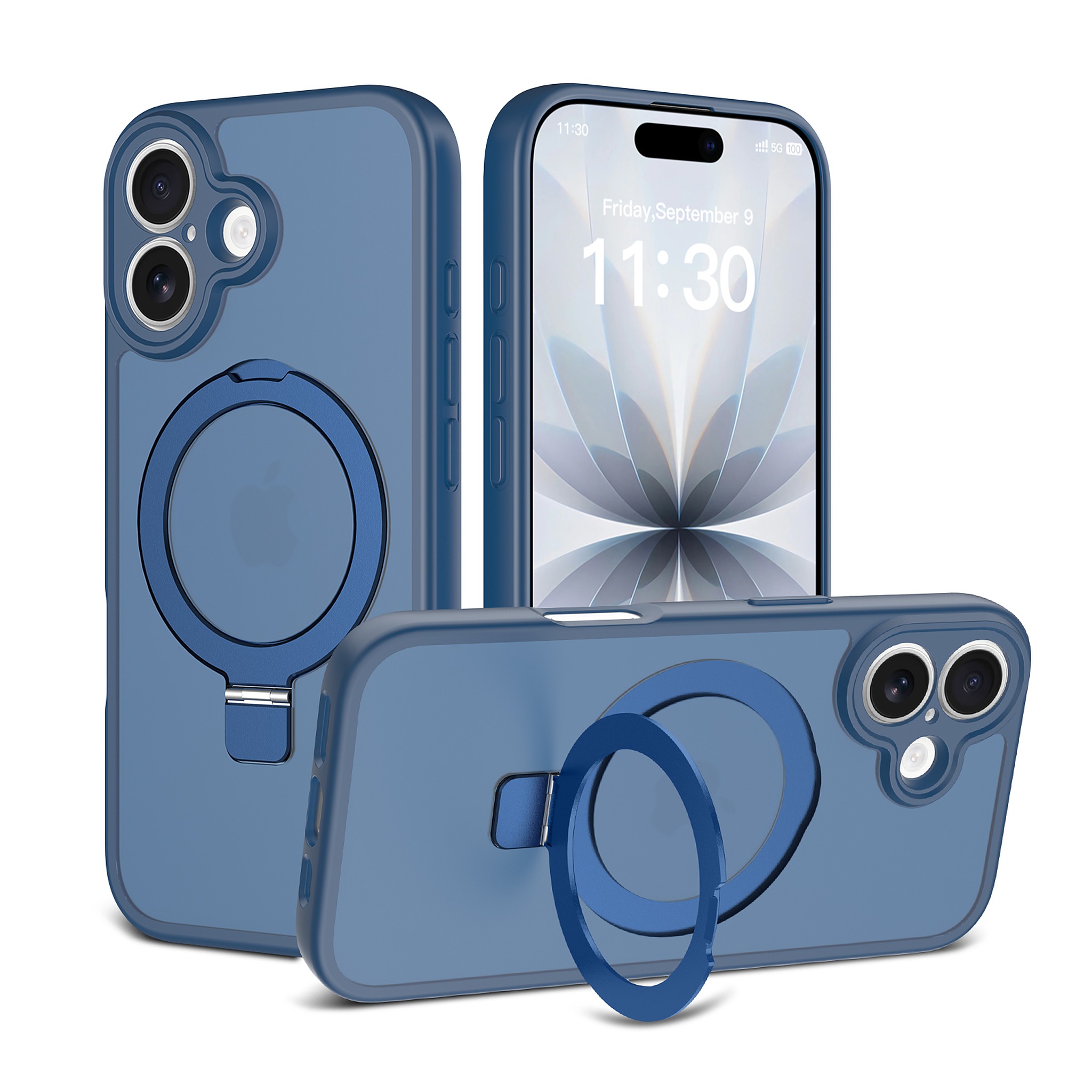 SendaFit Precise-Cutout Matte Skin-Feel Racket-Stand Case for iPhone 17 - Royal Blue