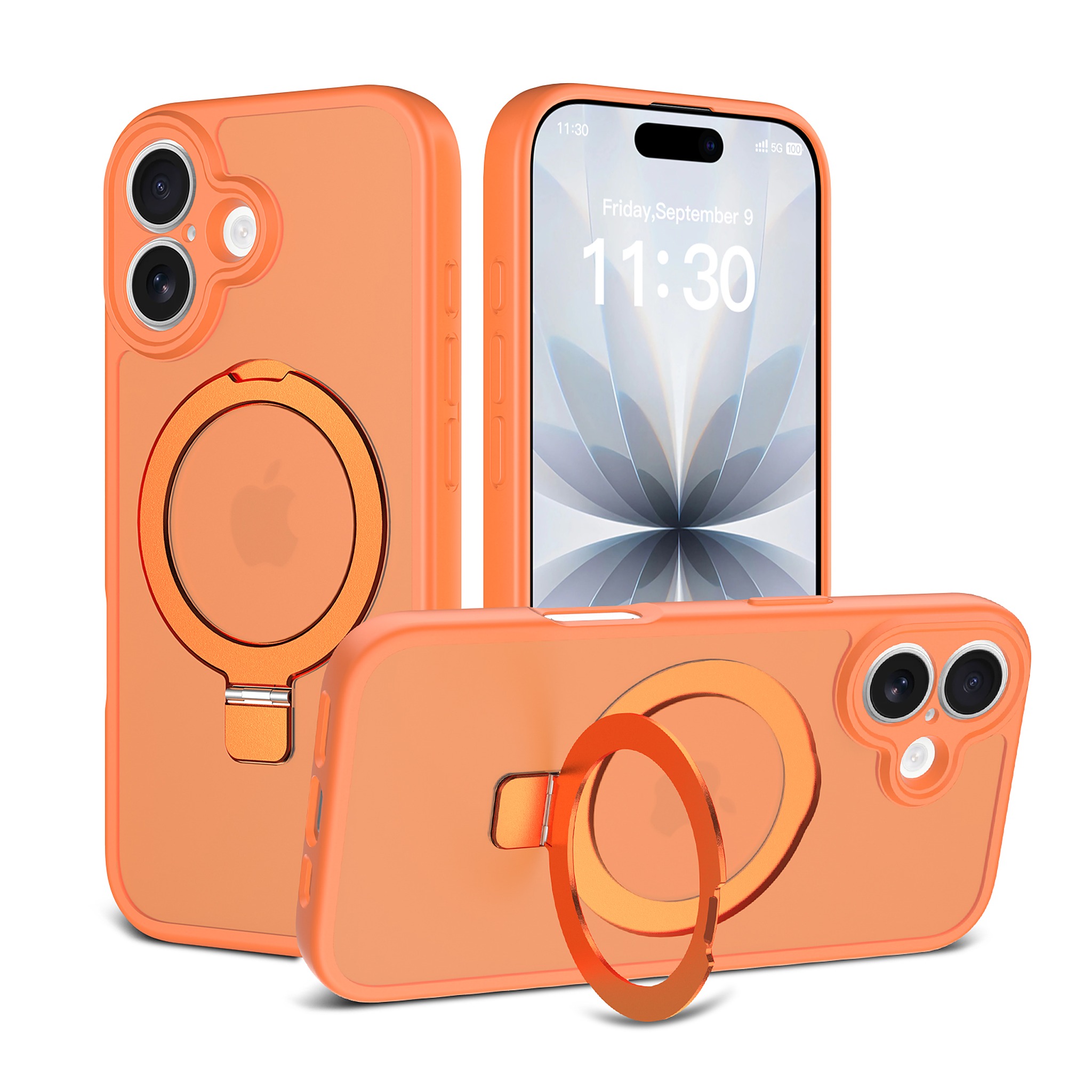 SendaFit Precise-Cutout Matte Skin-Feel Racket-Stand Case for iPhone 17 - Orange