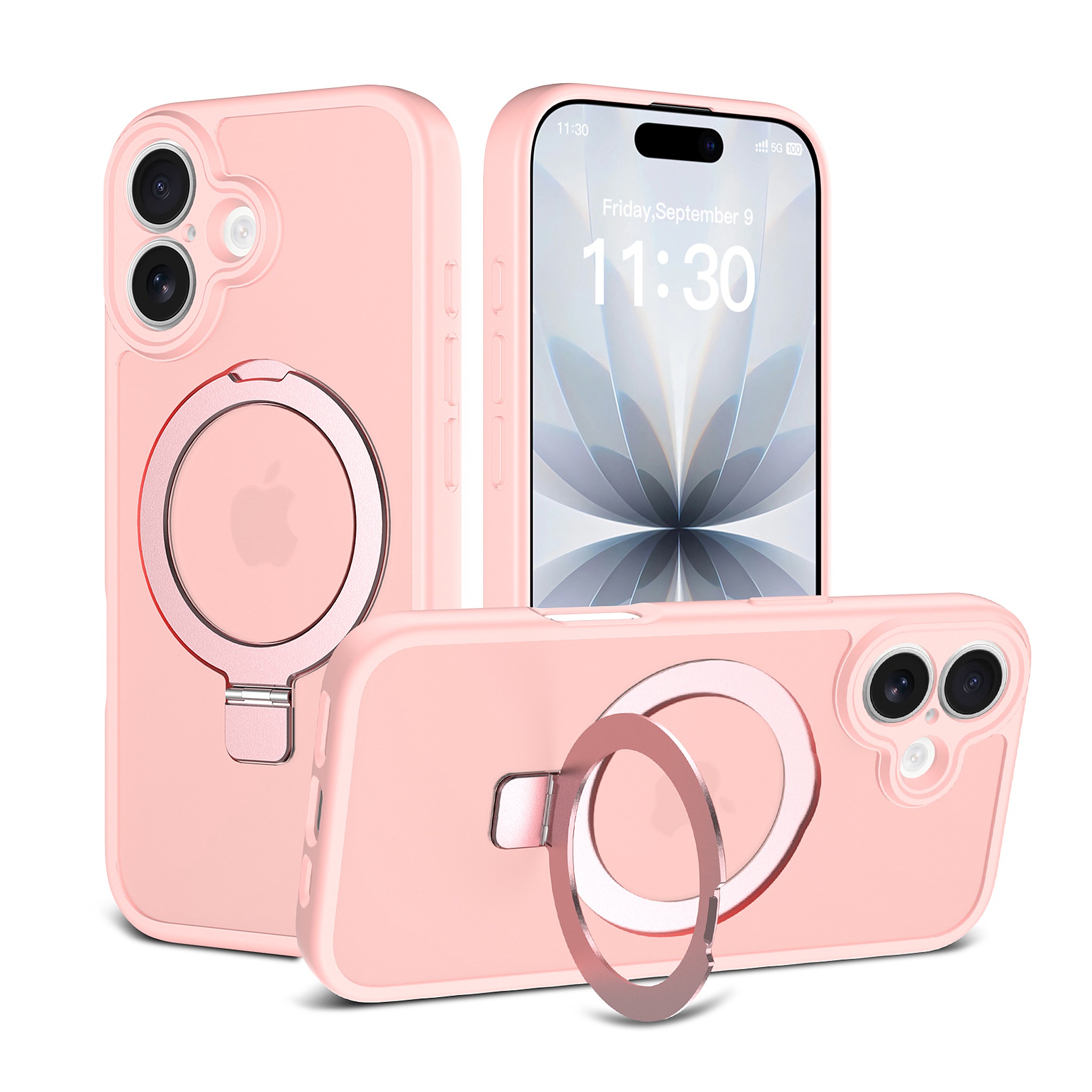 SendaFit Precise-Cutout Matte Skin-Feel Racket-Stand Case for iPhone 17 - Light Pink