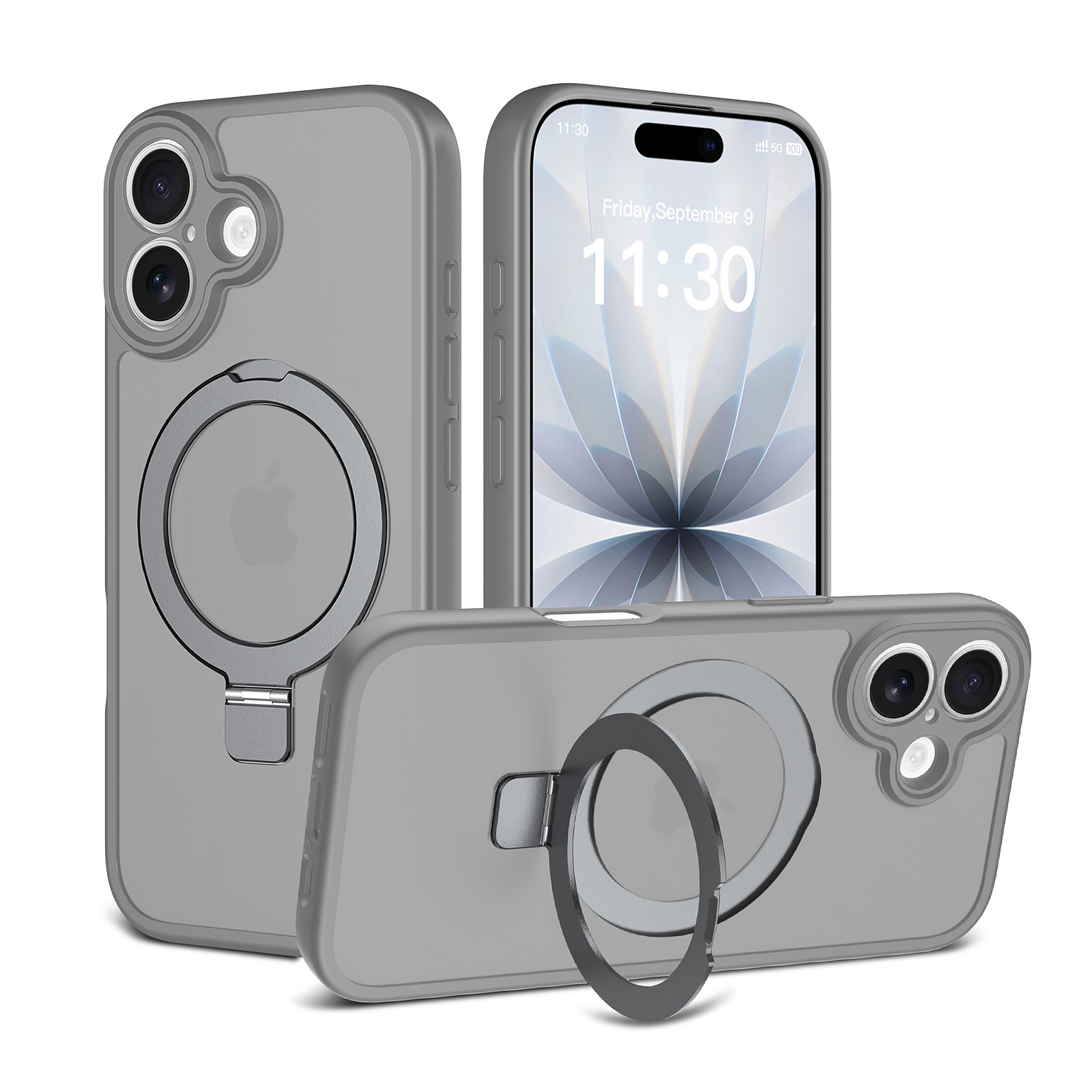 SendaFit Precise-Cutout Matte Skin-Feel Racket-Stand Case for iPhone 17 - Dark Gray