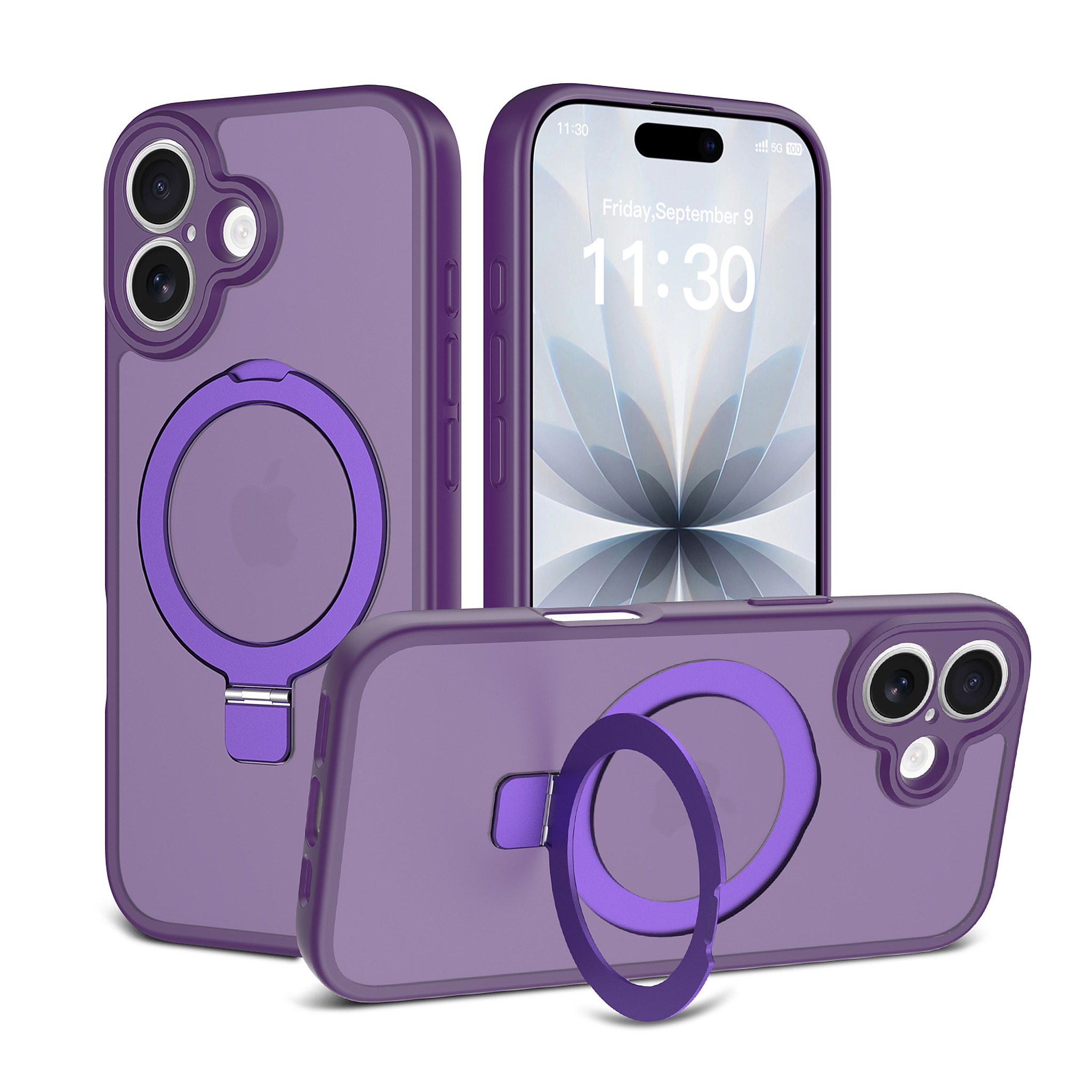 SendaFit Precise-Cutout Matte Skin-Feel Racket-Stand Case for iPhone 17 - Deep Purple