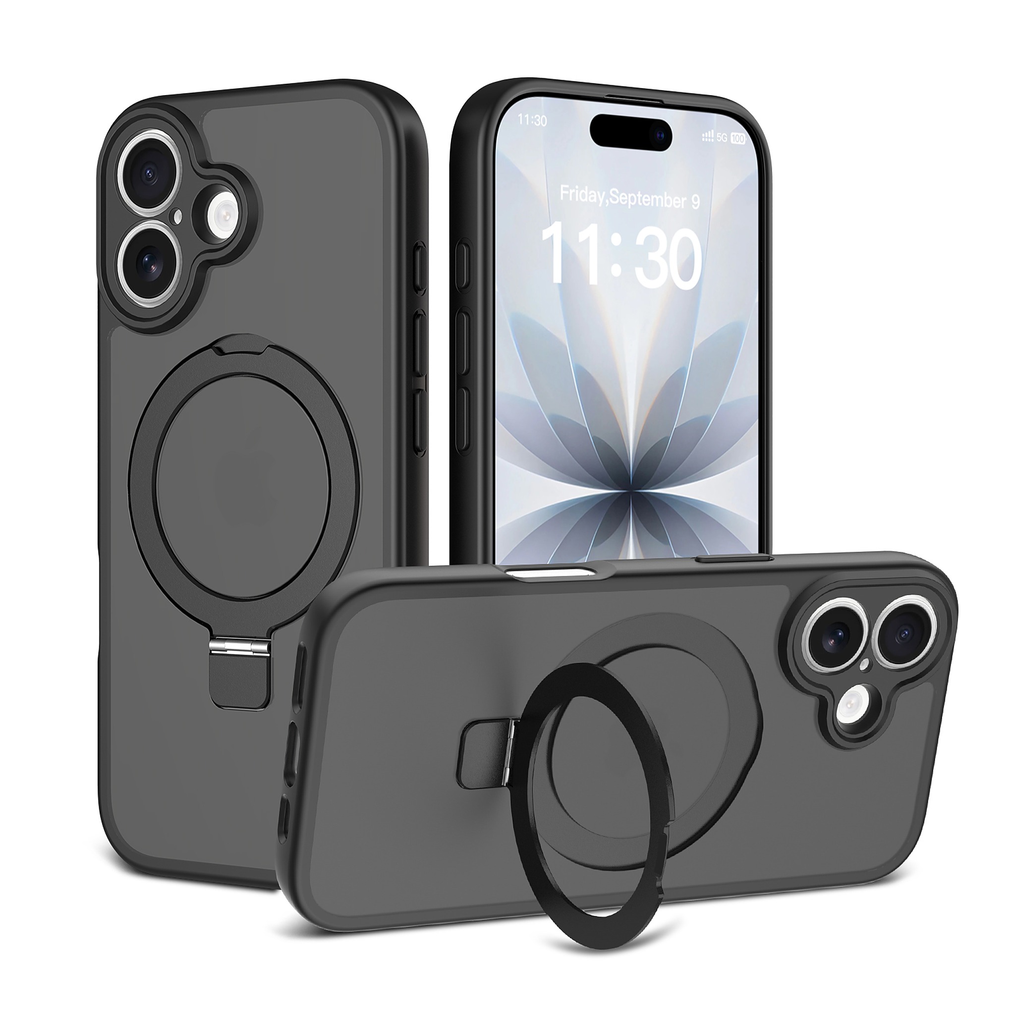 SendaFit Precise-Cutout Matte Skin-Feel Racket-Stand Case for iPhone 17 - Black