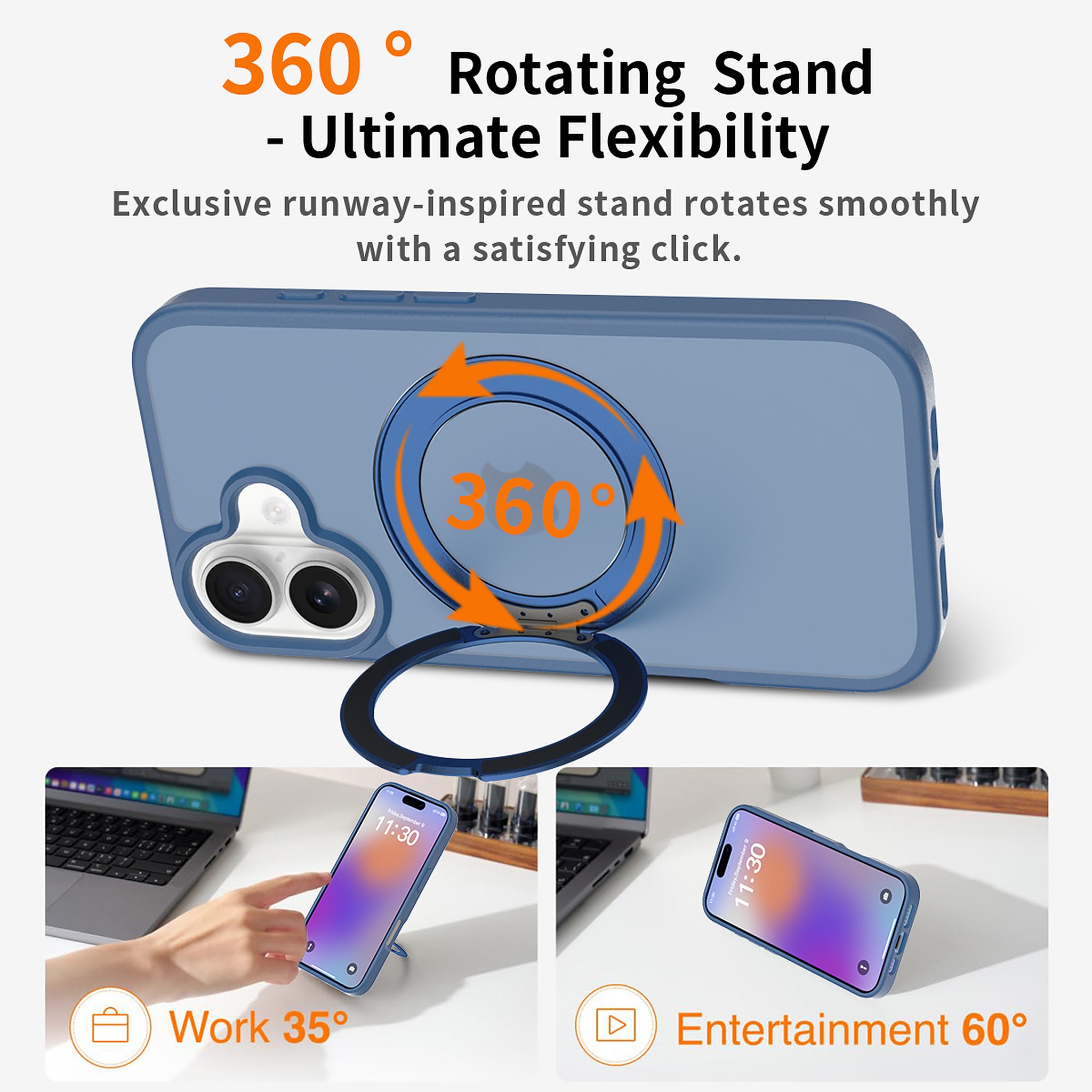 SendaFit Matte Skin-Feel 360° Stand Case for iPhone 17 (Orange Accent) detail 13