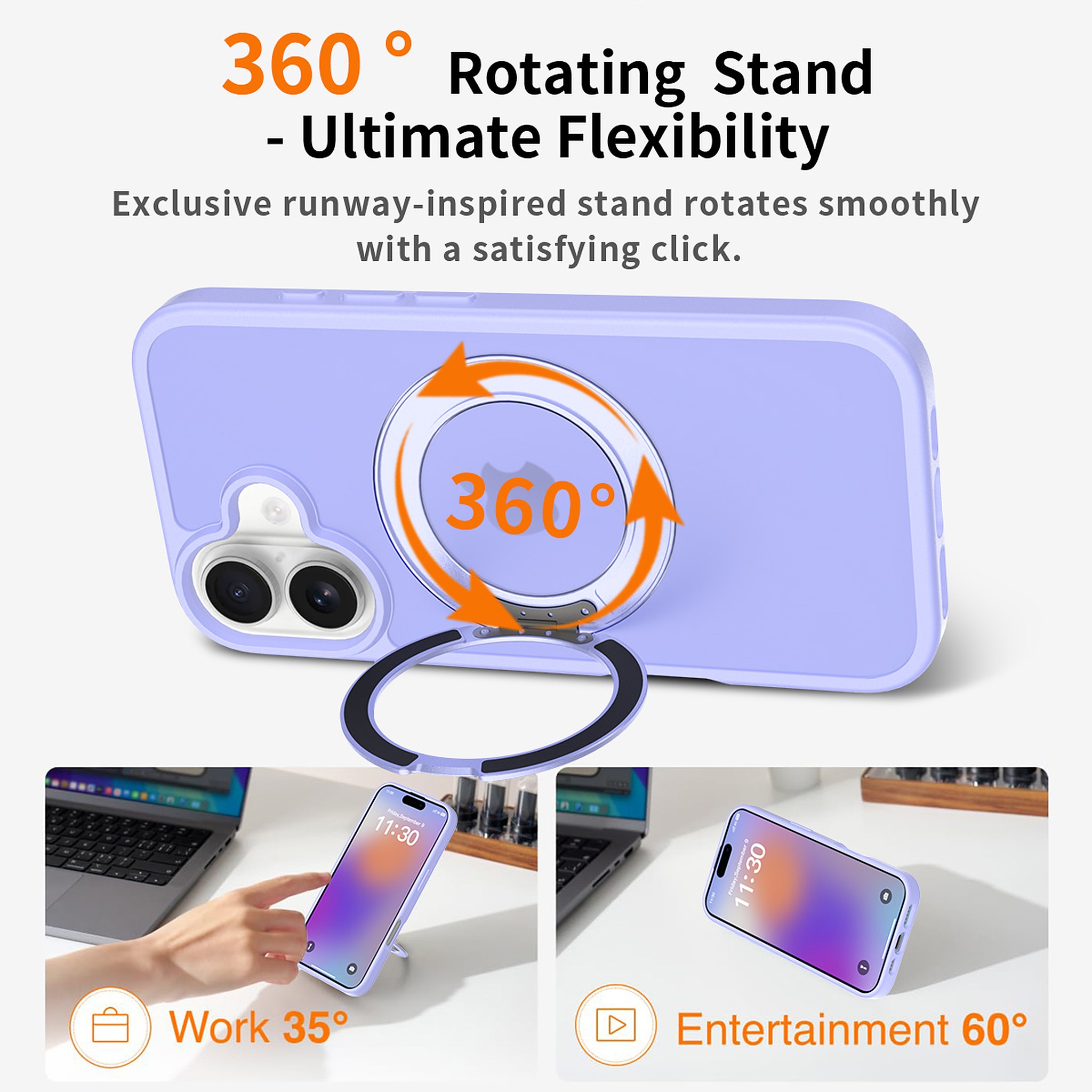 SendaFit Matte Skin-Feel 360° Stand Case for iPhone 17 (Orange Accent) detail 19