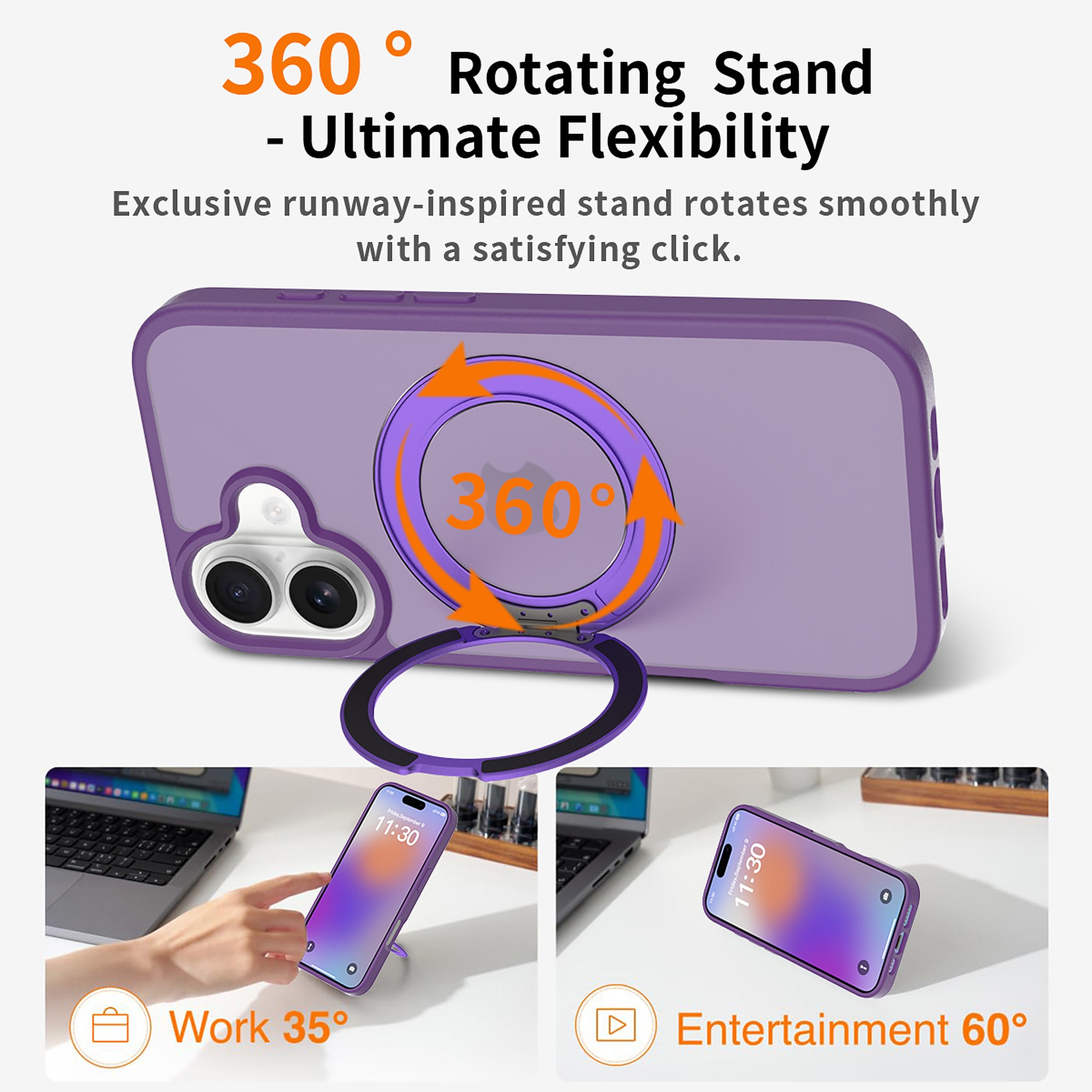 SendaFit Matte Skin-Feel 360° Stand Case for iPhone 17 (Orange Accent) detail 24