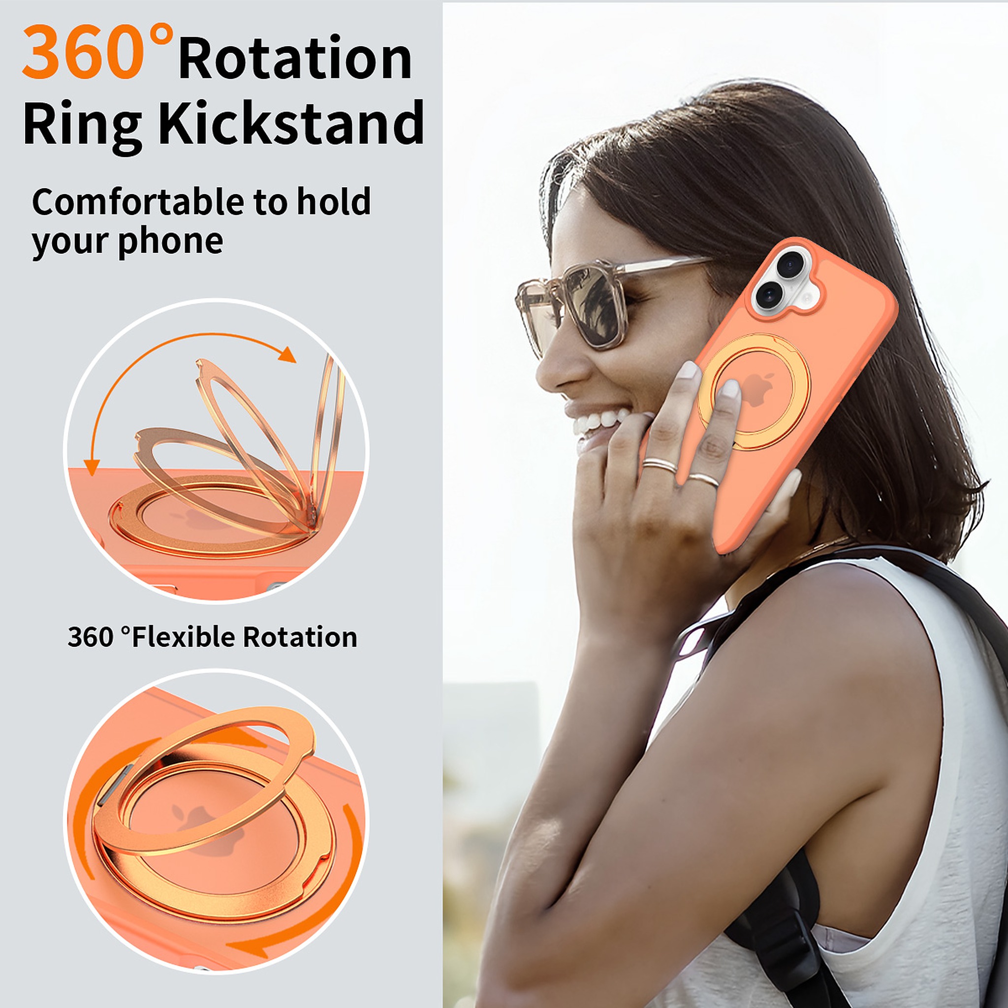 SendaFit Matte Skin-Feel 360° Stand Case for iPhone 17 (Orange Accent) detail 29