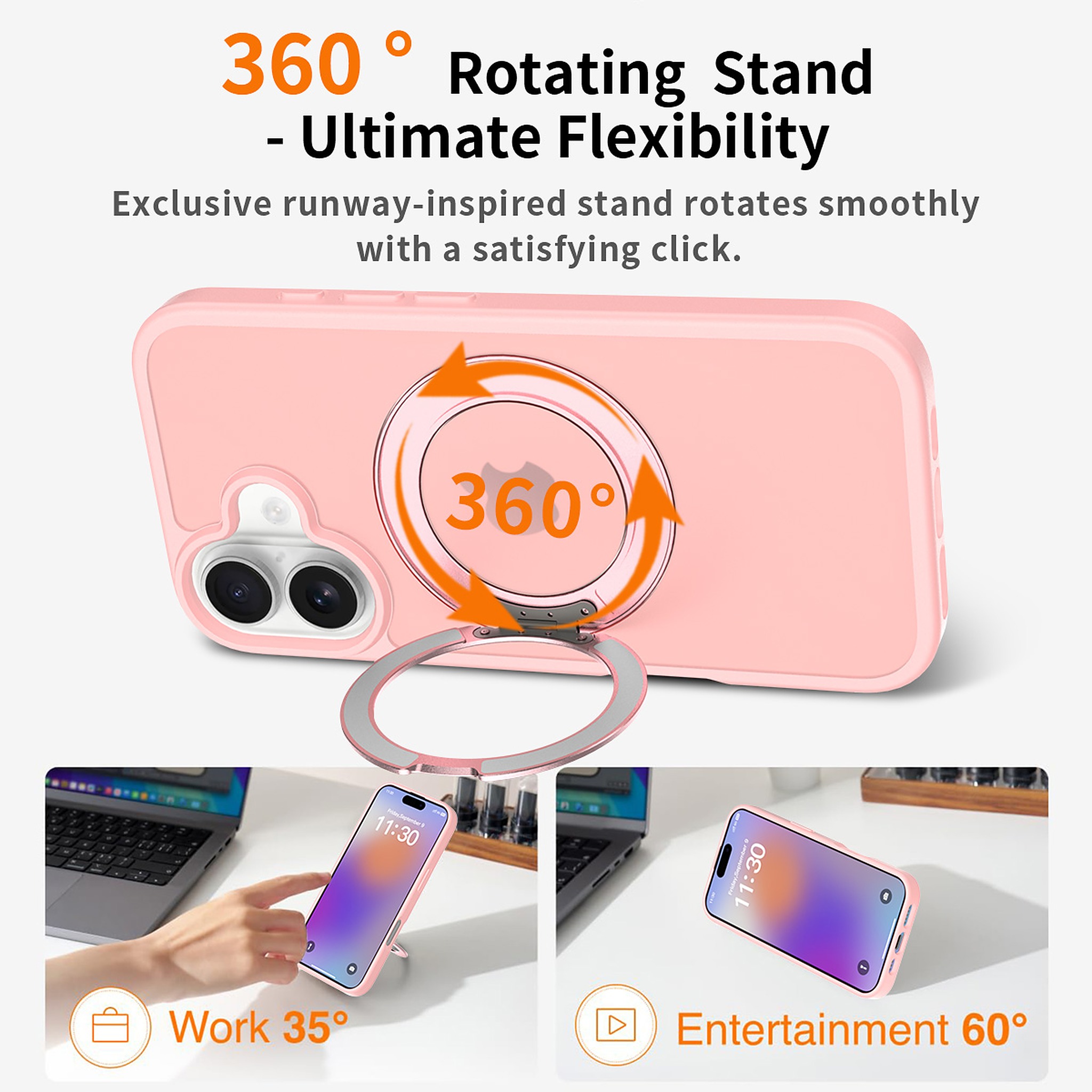 SendaFit Matte Skin-Feel 360° Stand Case for iPhone 17 (Orange Accent) detail 3