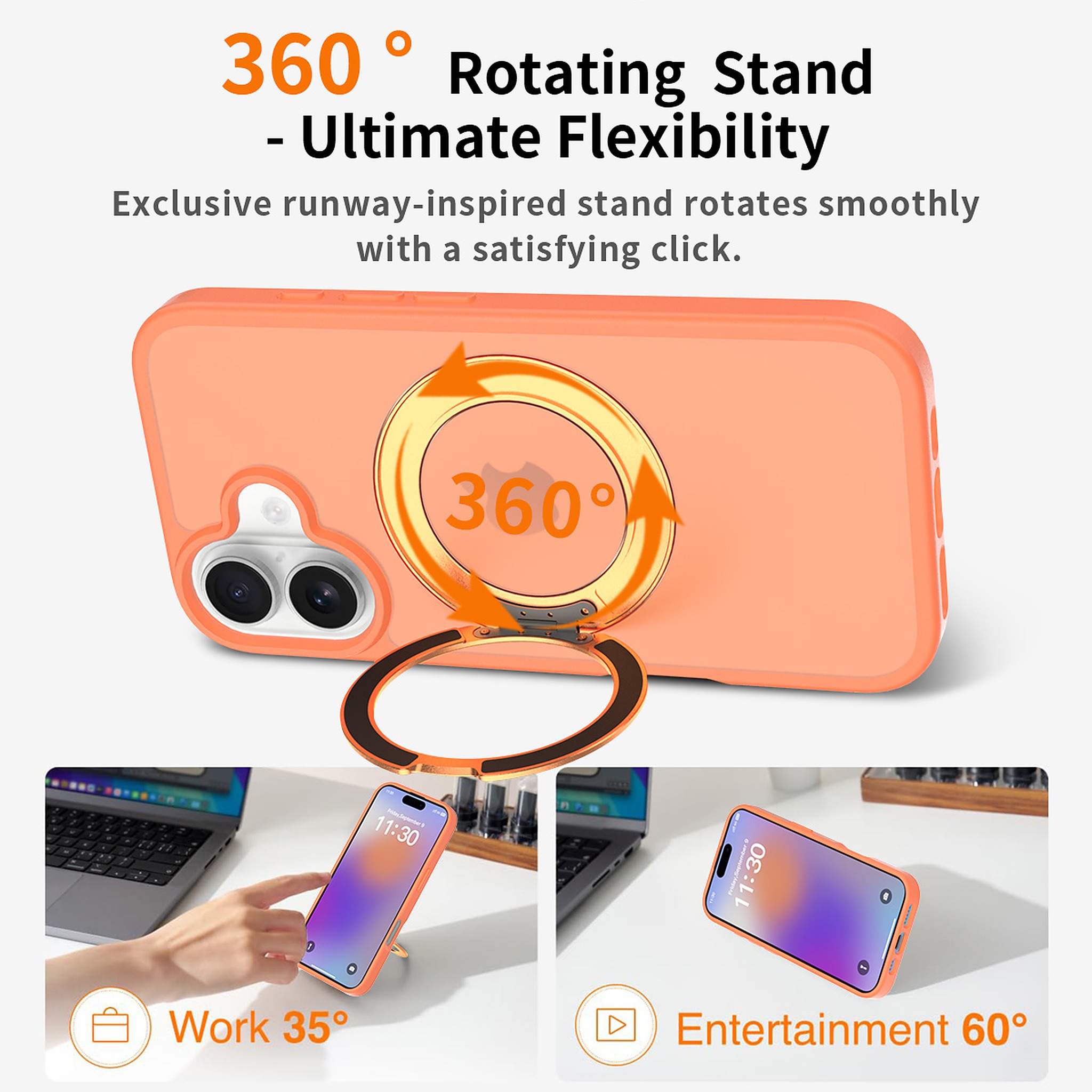 SendaFit Matte Skin-Feel 360° Stand Case for iPhone 17 (Orange Accent) detail 30