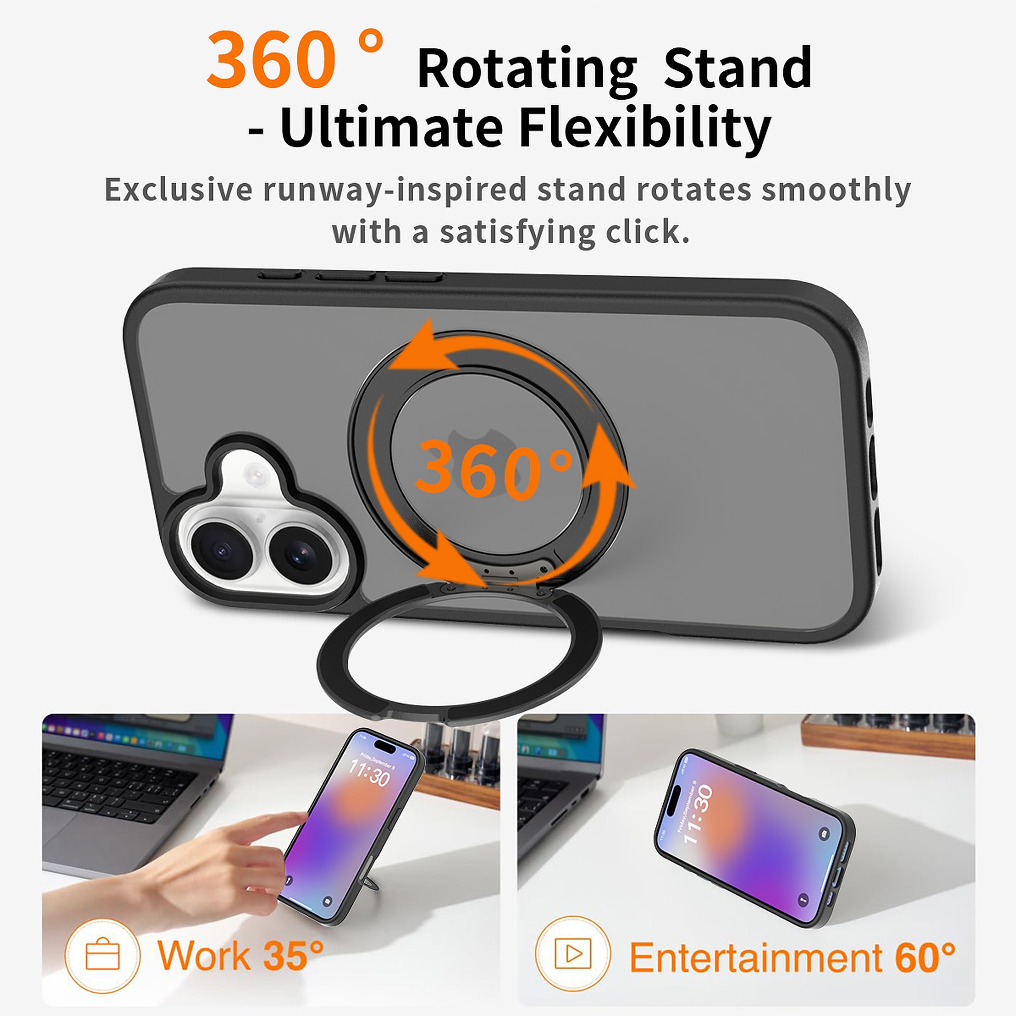 SendaFit Matte Skin-Feel 360° Stand Case for iPhone 17 (Orange Accent) detail 33