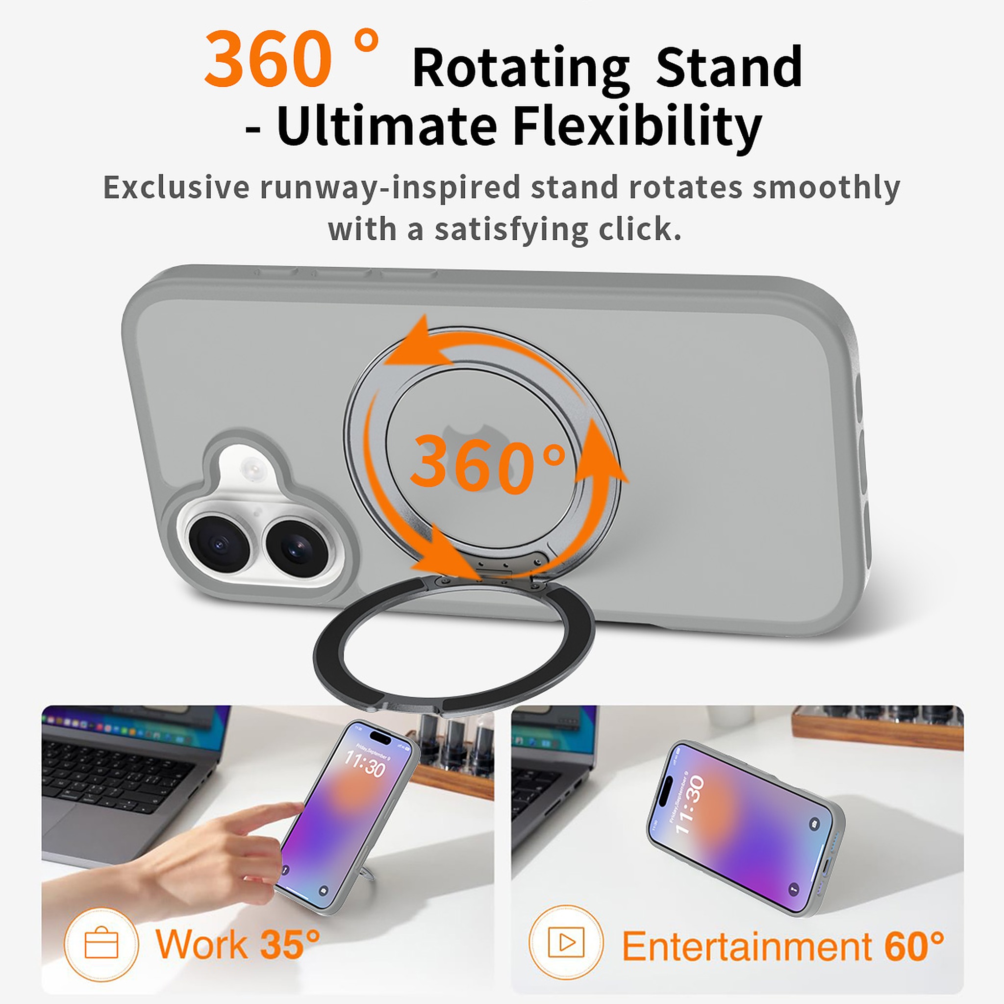 SendaFit Matte Skin-Feel 360° Stand Case for iPhone 17 (Orange Accent) detail 8