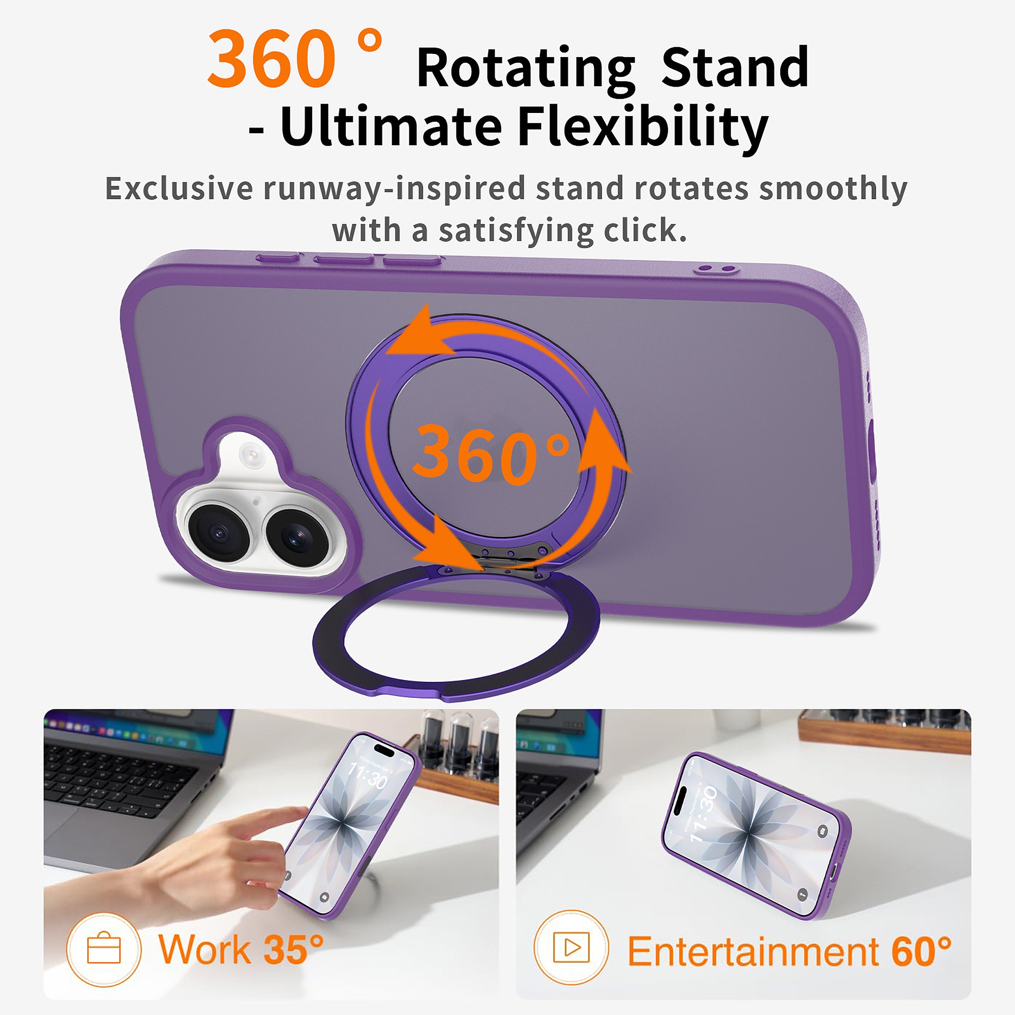 SendaFit Matte Skin-Feel 360° Stand Camera-Button Case for iPhone 17 detail 15