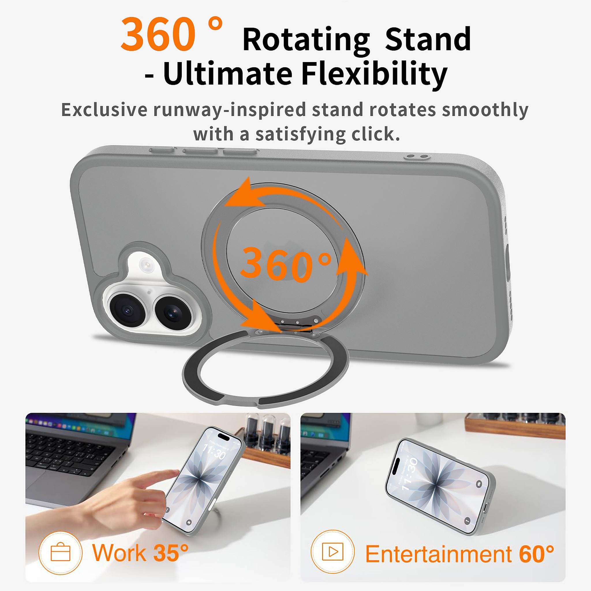 SendaFit Matte Skin-Feel 360° Stand Camera-Button Case for iPhone 17 detail 16
