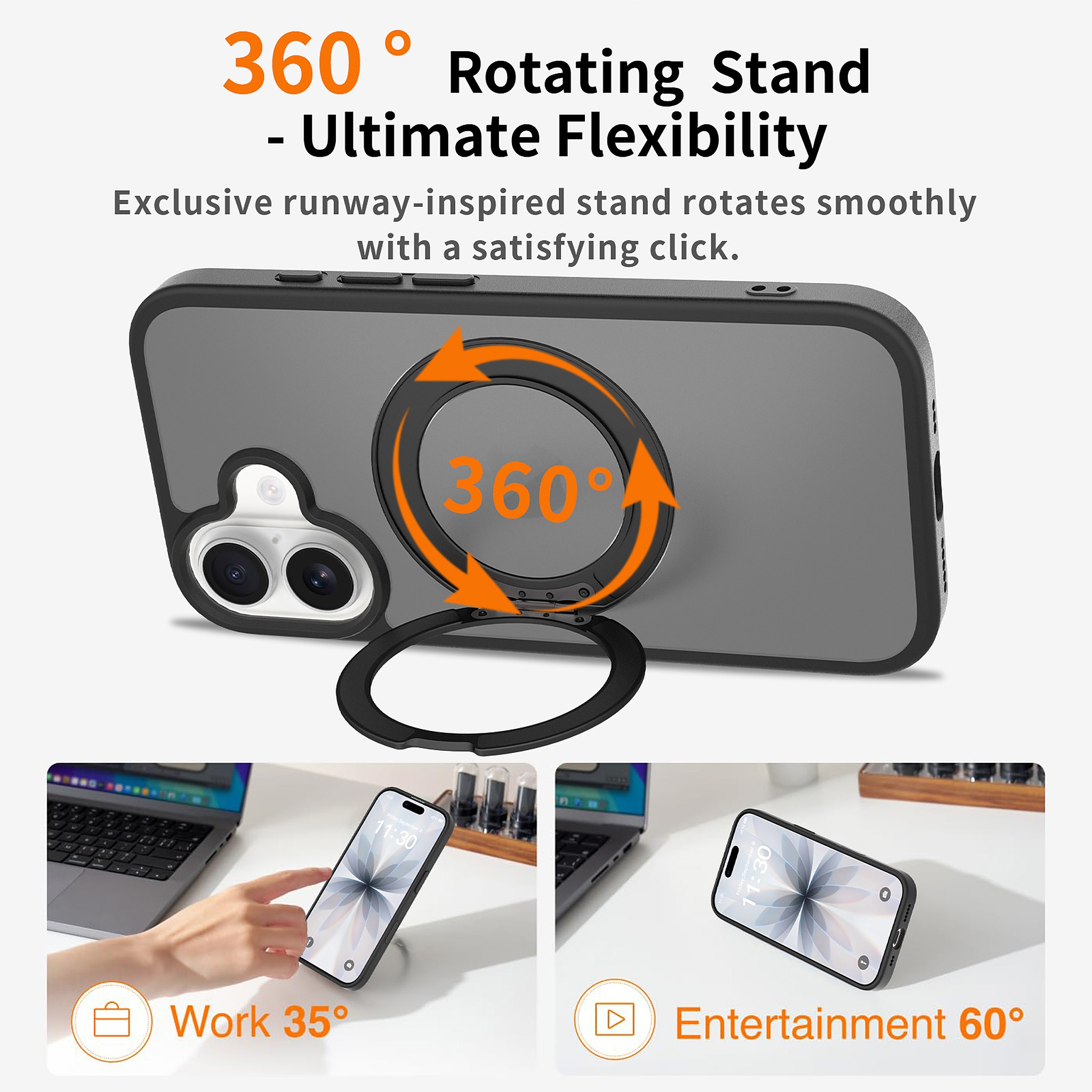 SendaFit Matte Skin-Feel 360° Stand Camera-Button Case for iPhone 17 detail 20