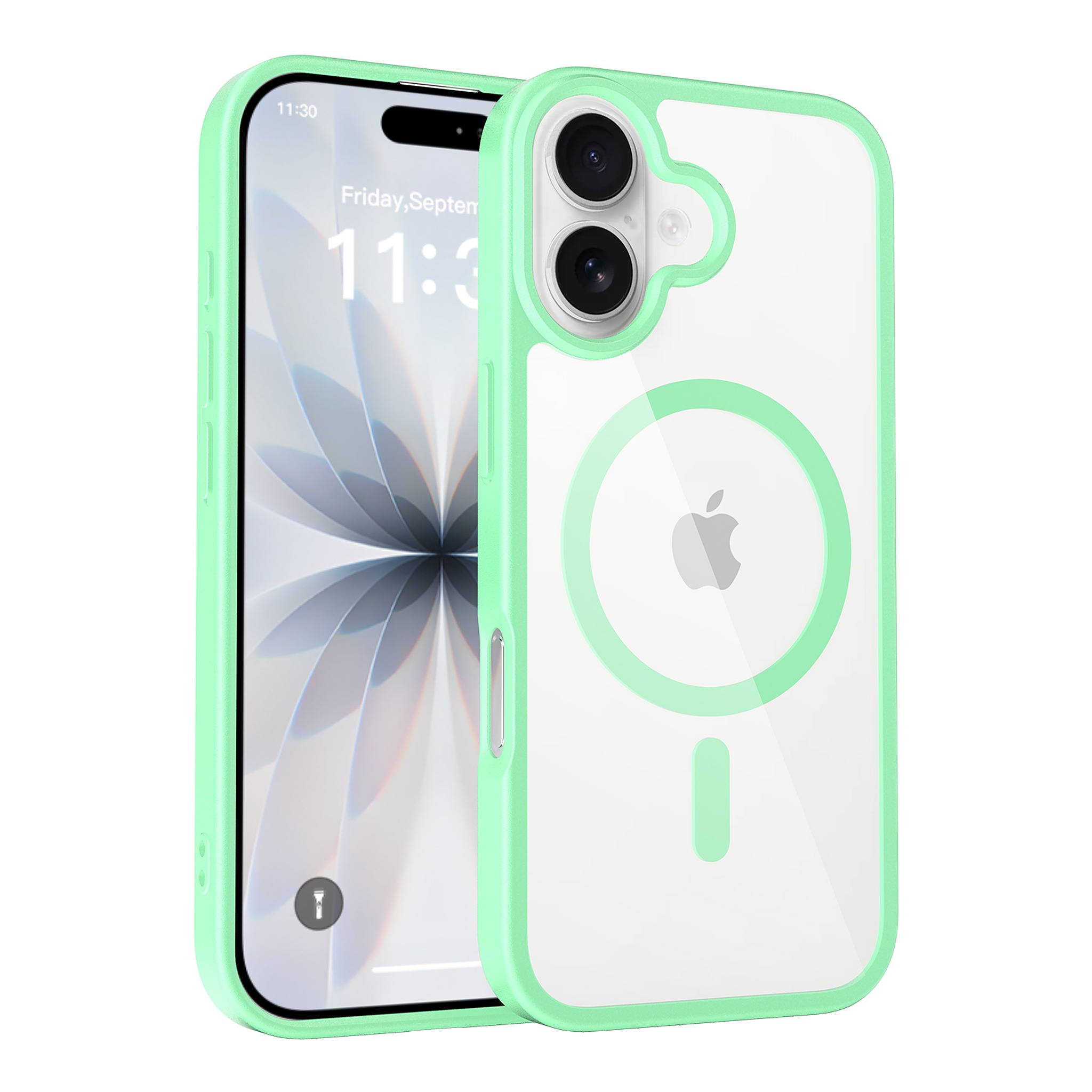 SendaFit Clear Two-in-One MagSafe Case for iPhone 17 (V2) (Orange Accent) - Ice Green