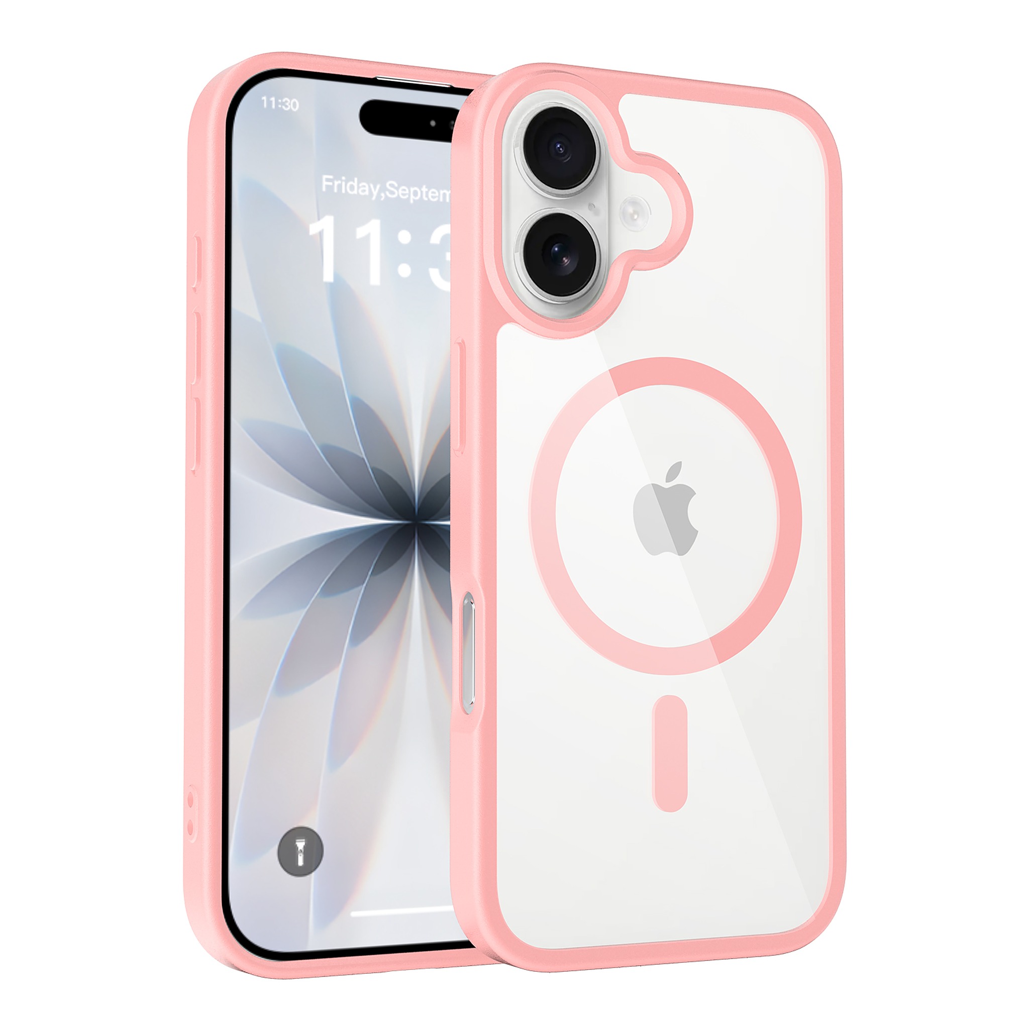 SendaFit Clear Two-in-One MagSafe Case for iPhone 17 (V2) (Orange Accent) - Light Pink