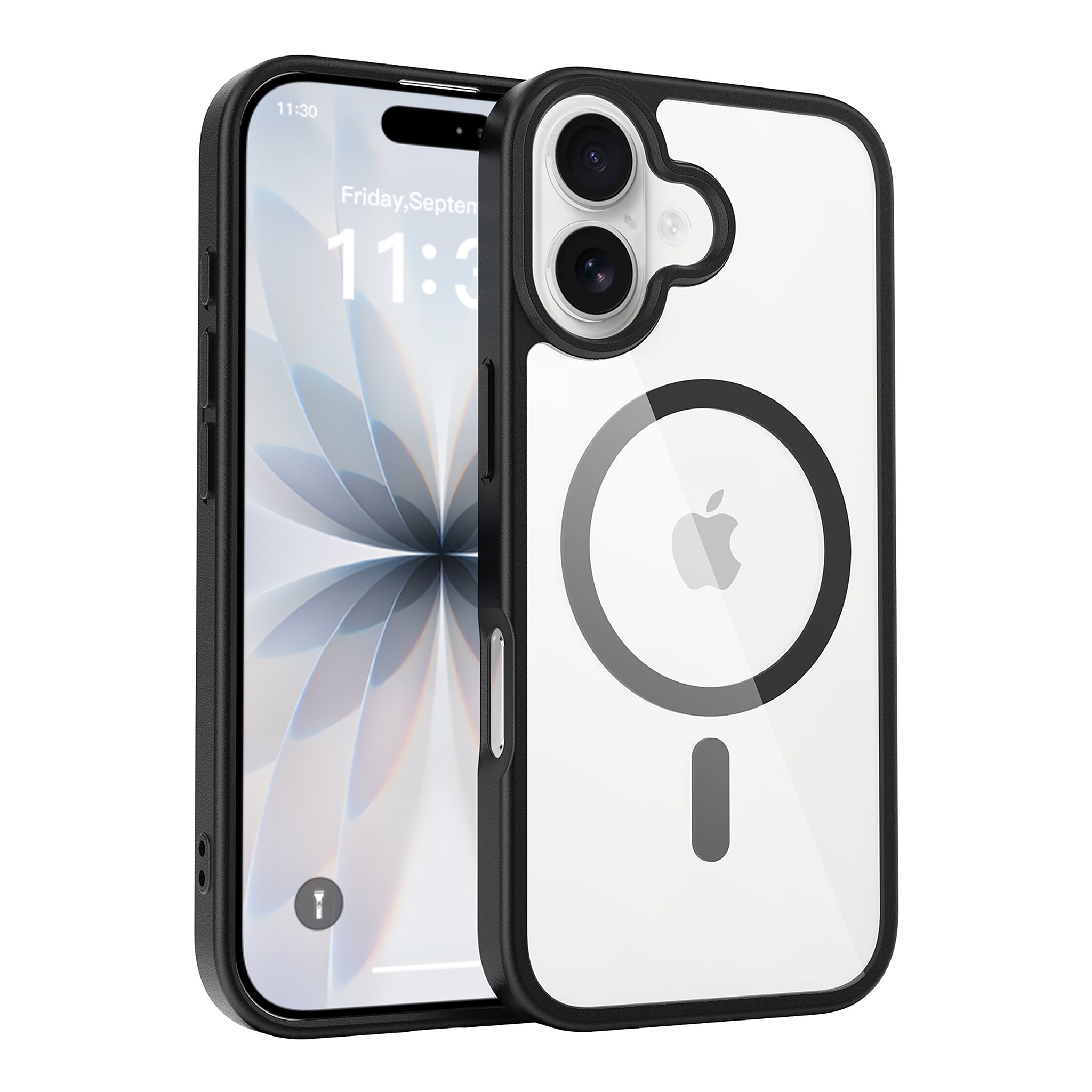 SendaFit Clear Two-in-One MagSafe Case for iPhone 17 (V2) (Orange Accent) - Matte Black