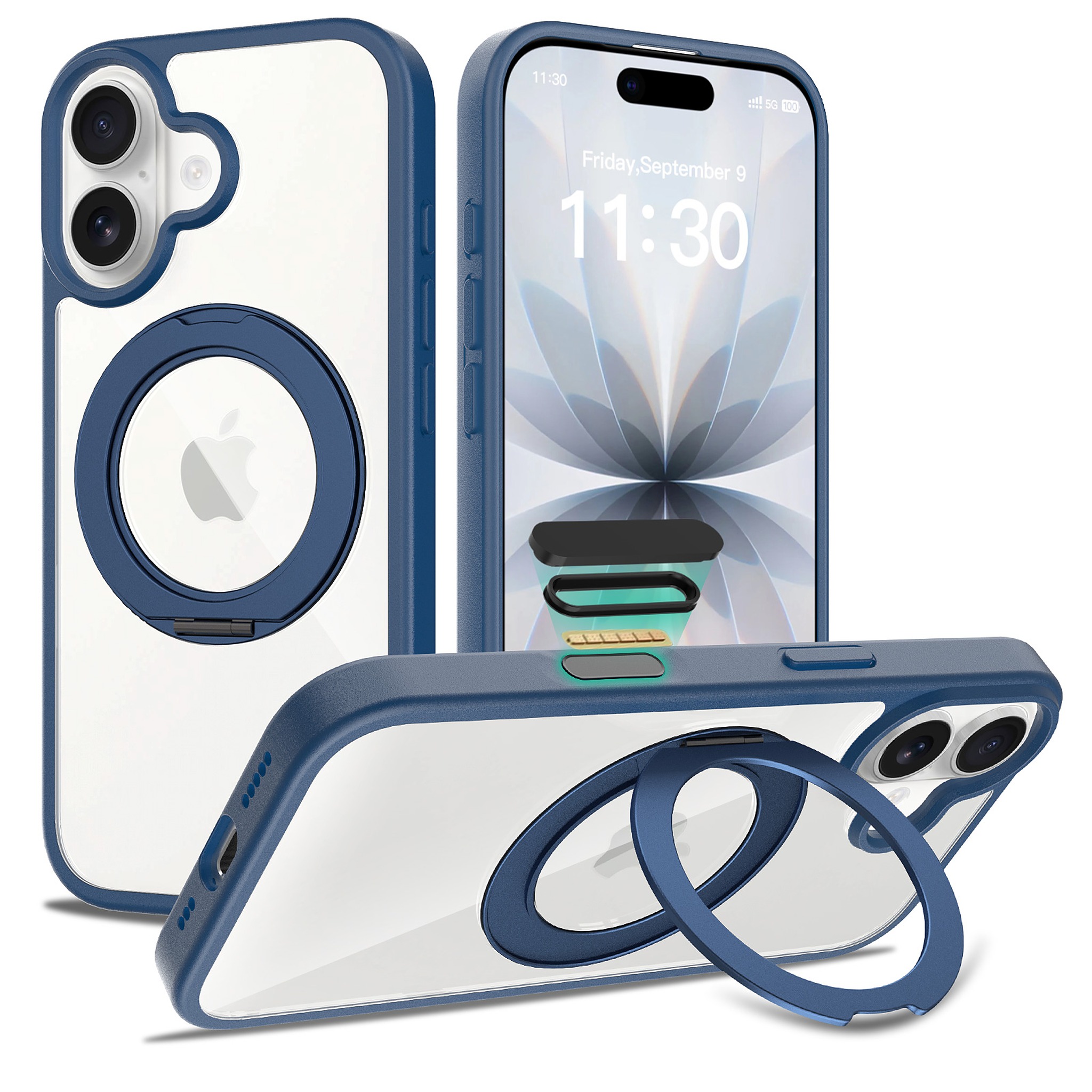 SendaFit Clear 360° Stand Camera-Button Case for iPhone 17 - Royal Blue