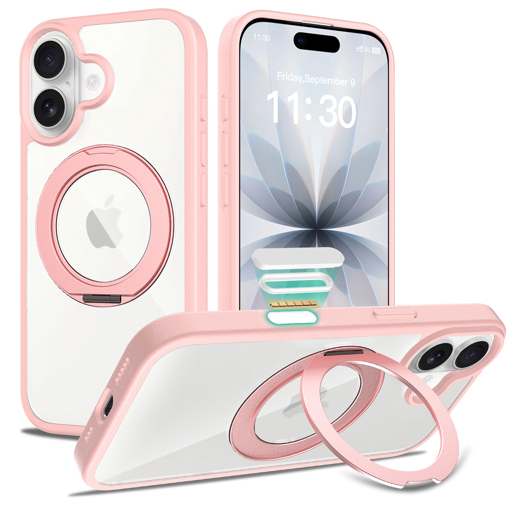 SendaFit Clear 360° Stand Camera-Button Case for iPhone 17 - Light Pink