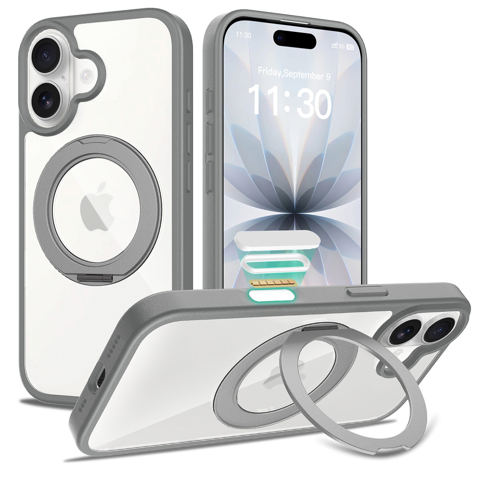 SendaFit Clear 360° Stand Camera-Button Case for iPhone 17 - Dark Gray