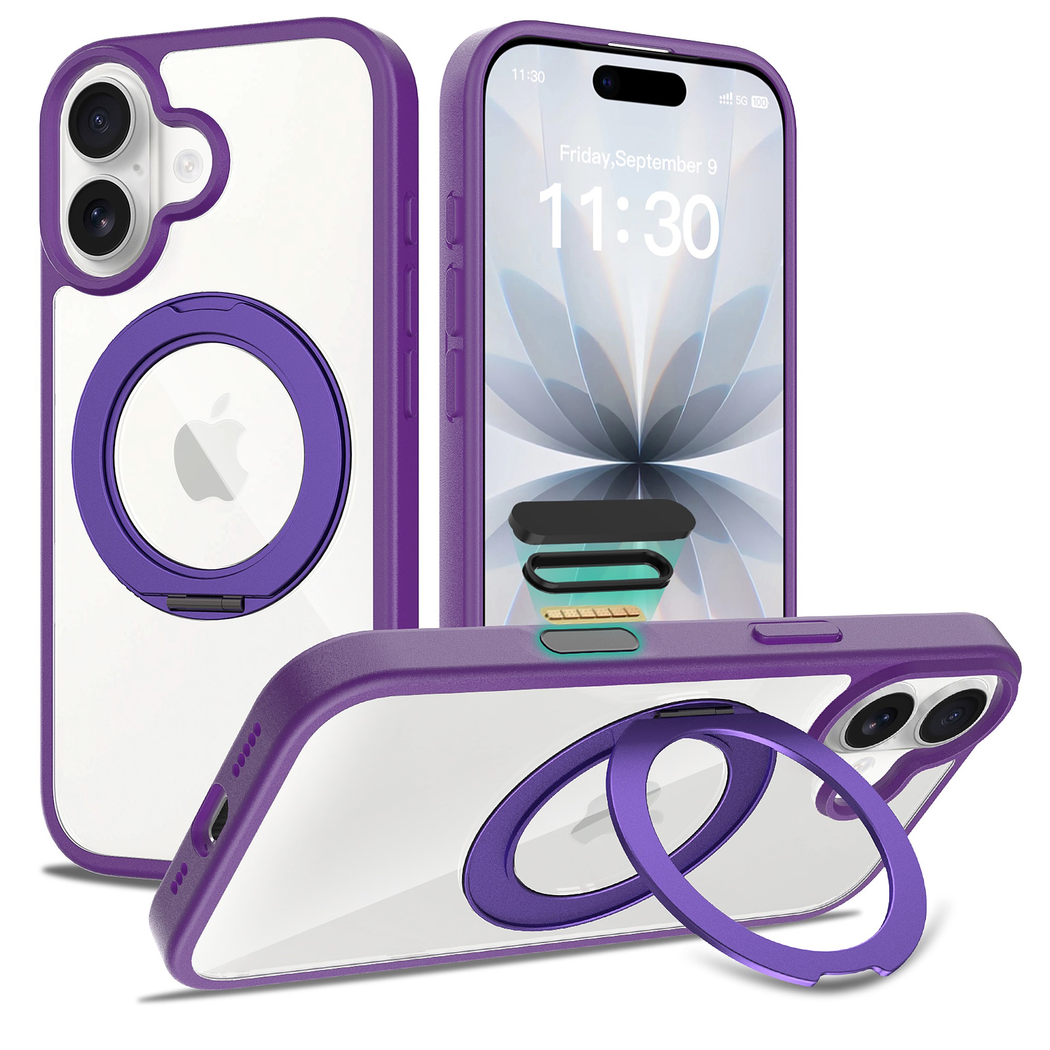SendaFit Clear 360° Stand Camera-Button Case for iPhone 17 - Deep Purple