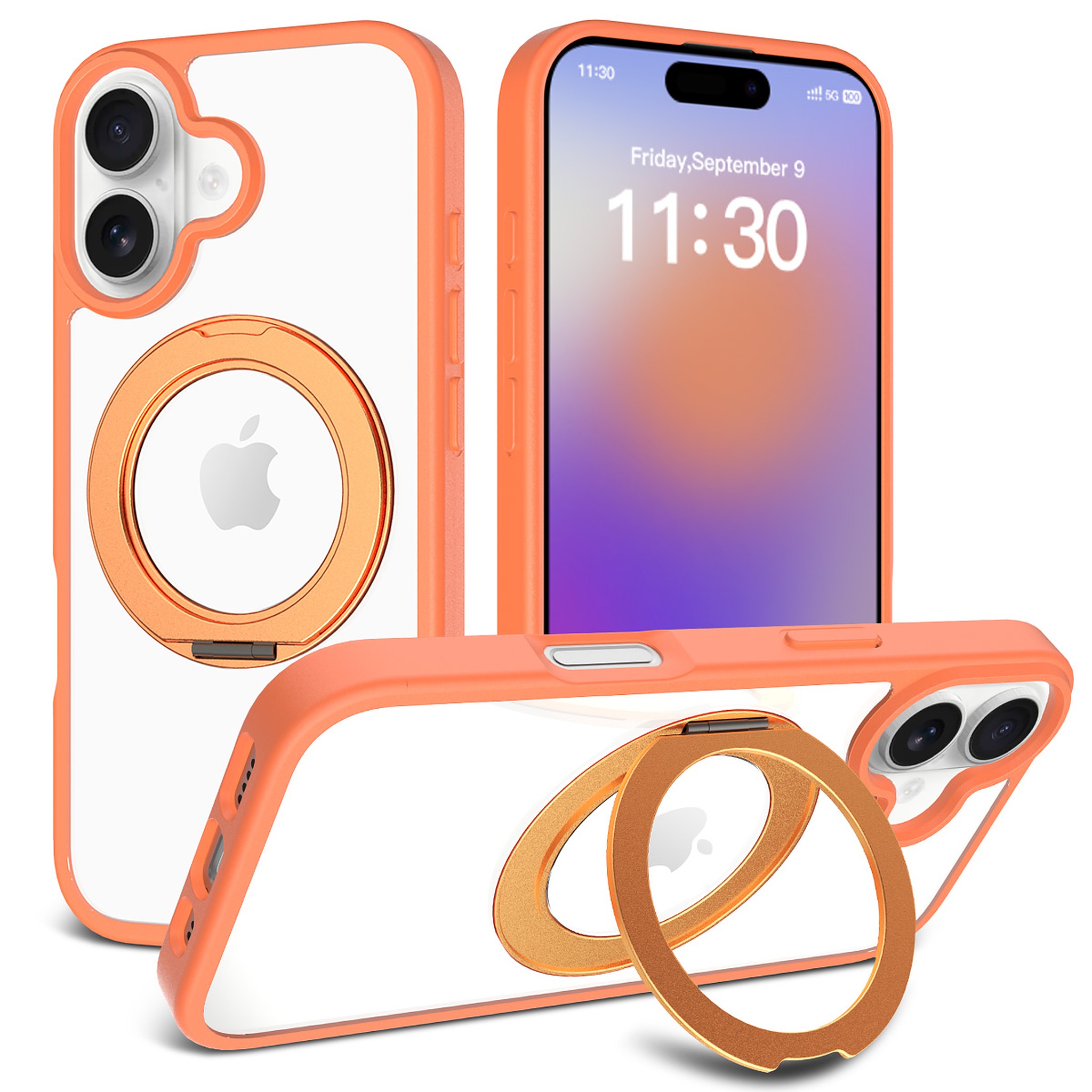 SendaFit Clear 360° Stand Case for iPhone 17 - Orange