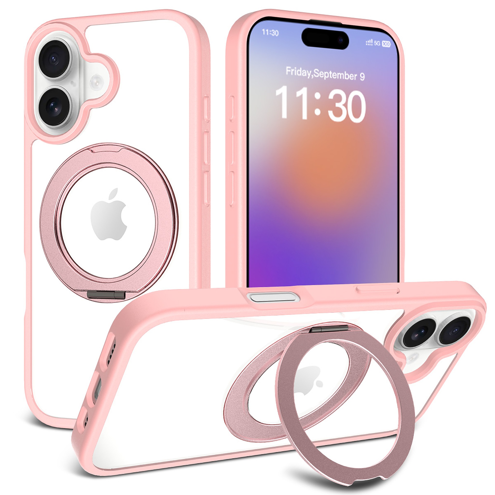 SendaFit Clear 360° Stand Case for iPhone 17 - Light Pink