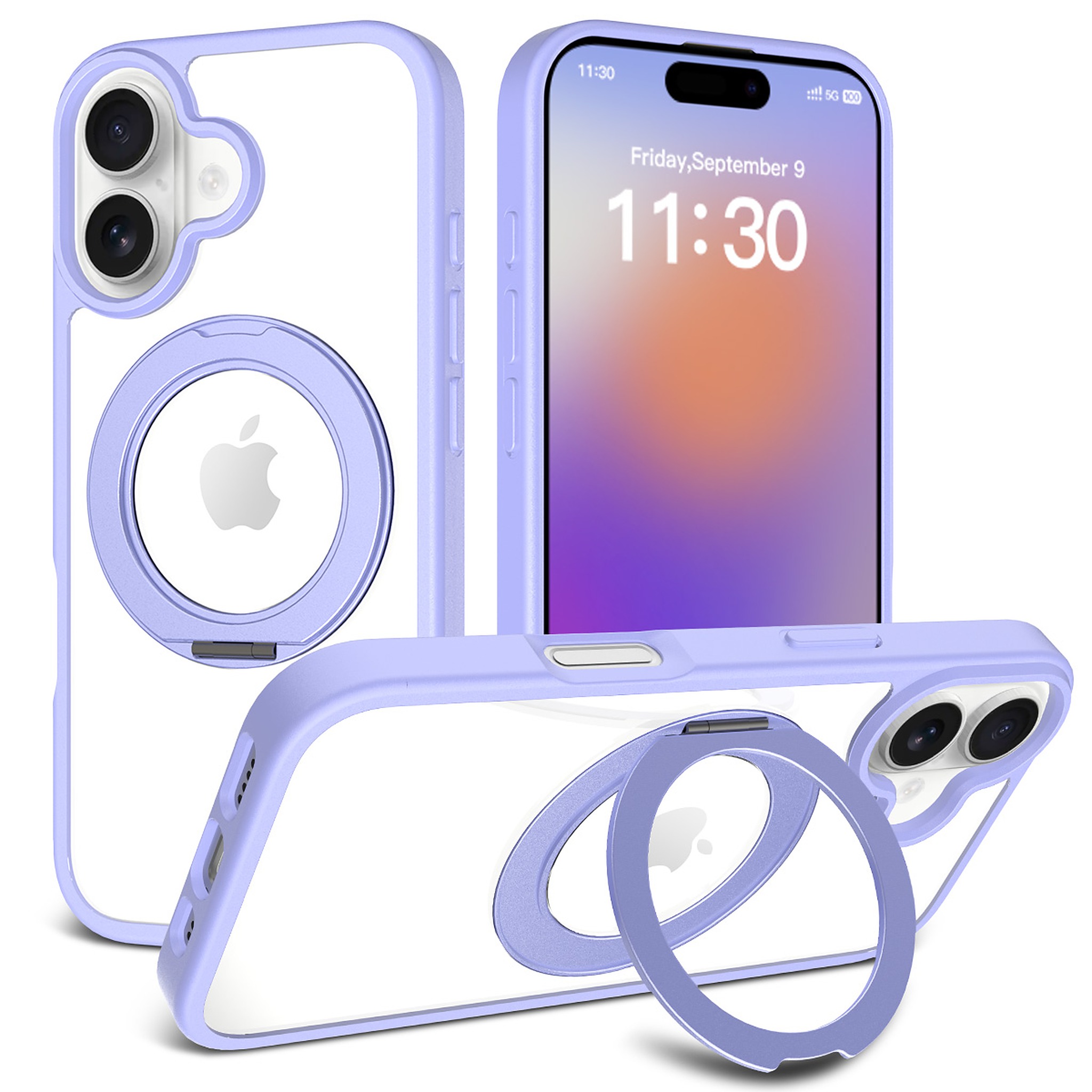 SendaFit Clear 360° Stand Case for iPhone 17 - Light Purple