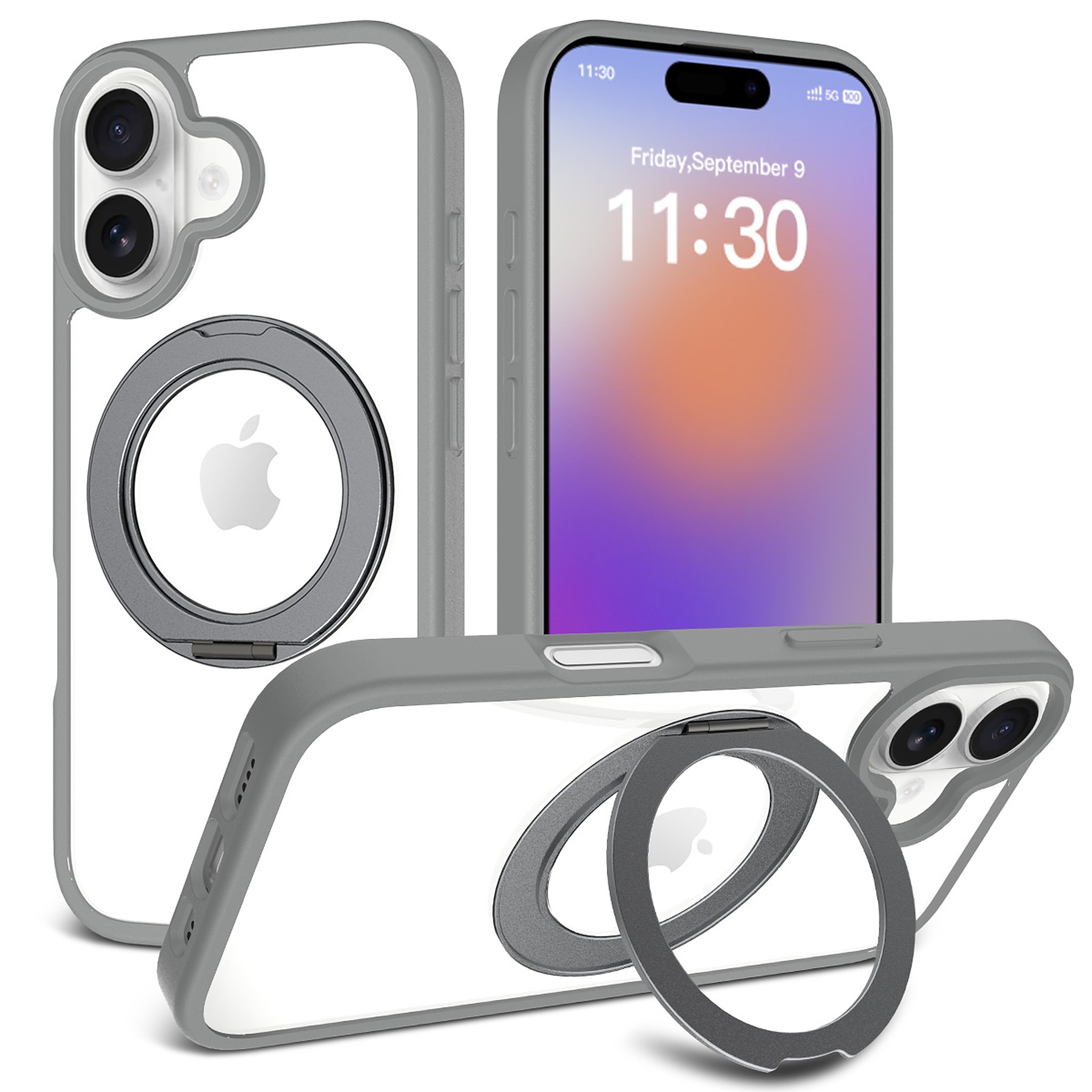SendaFit Clear 360° Stand Case for iPhone 17 - Dark Gray