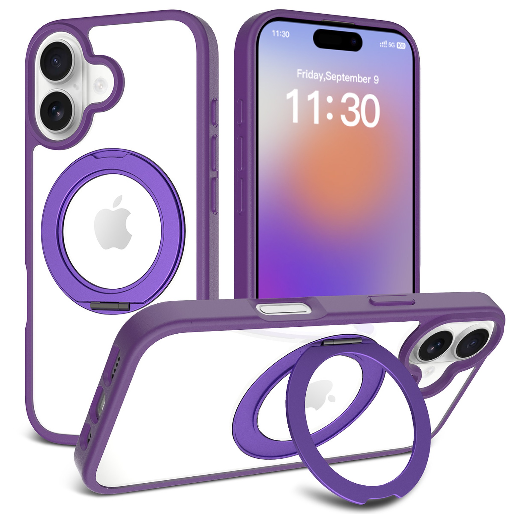 SendaFit Clear 360° Stand Case for iPhone 17 - Deep Purple