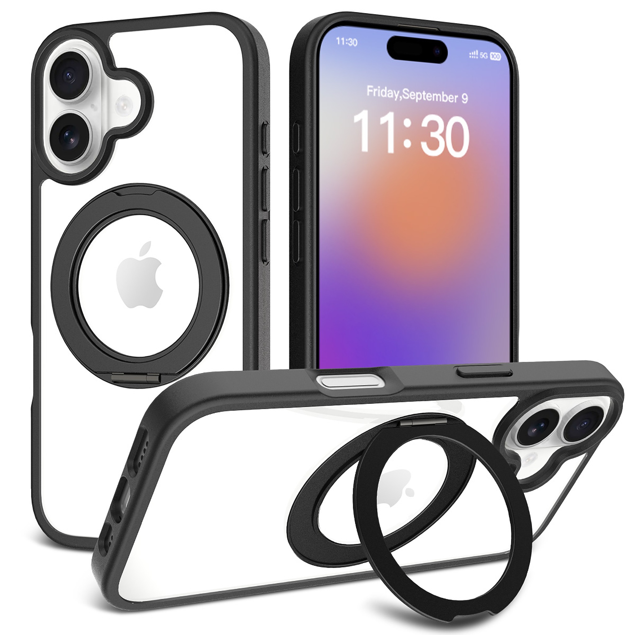 SendaFit Clear 360° Stand Case for iPhone 17 - Black