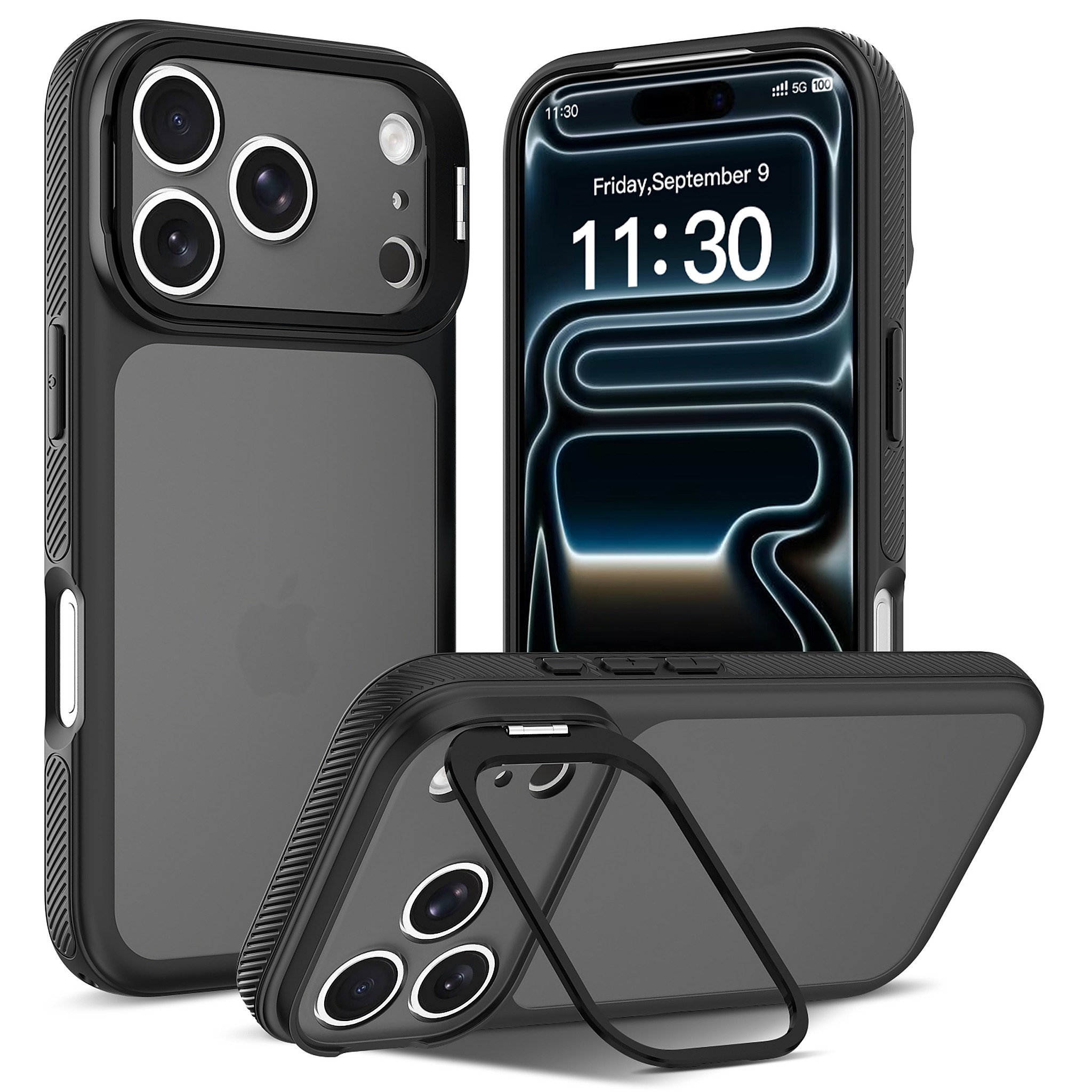 SendaFit Precise-Cutout Camera Stand Case for iPhone 17 Pro - Black