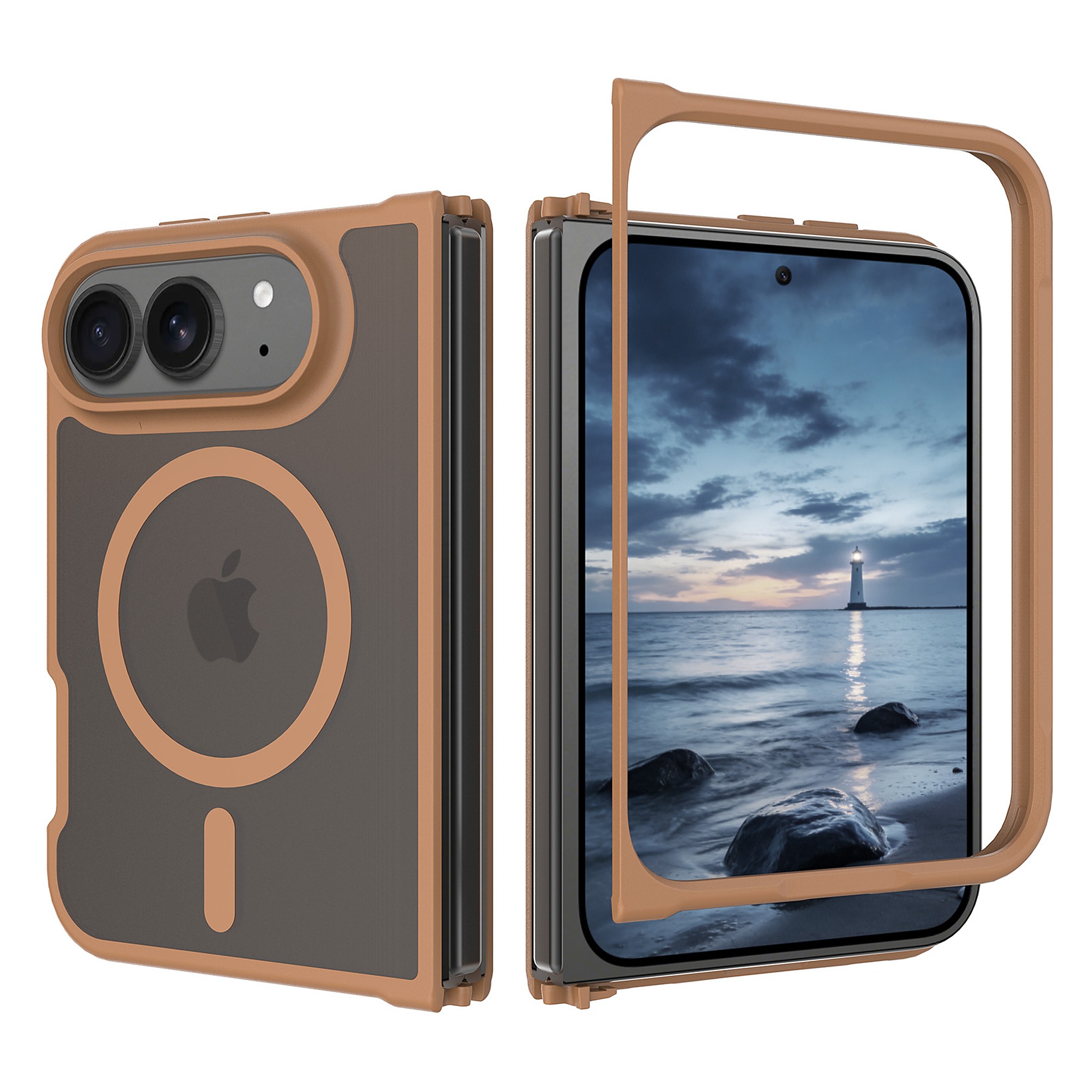 SendaFit Matte Skin-Feel Two-in-One Fold-Open MagSafe Case for iPhone 18 Fold - Coffee Brown