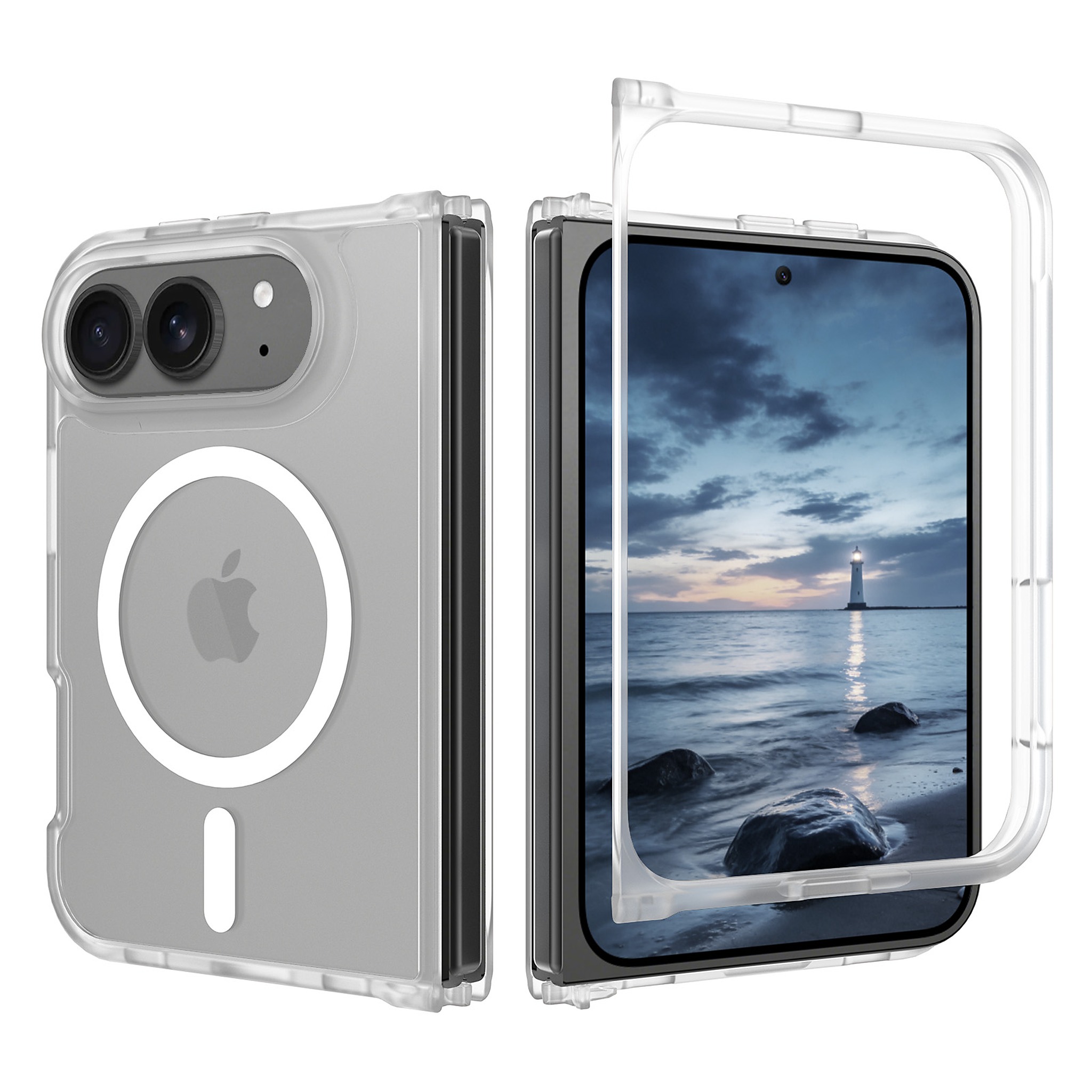 SendaFit Matte Skin-Feel Two-in-One Fold-Open MagSafe Case for iPhone 18 Fold - Frosted Clear