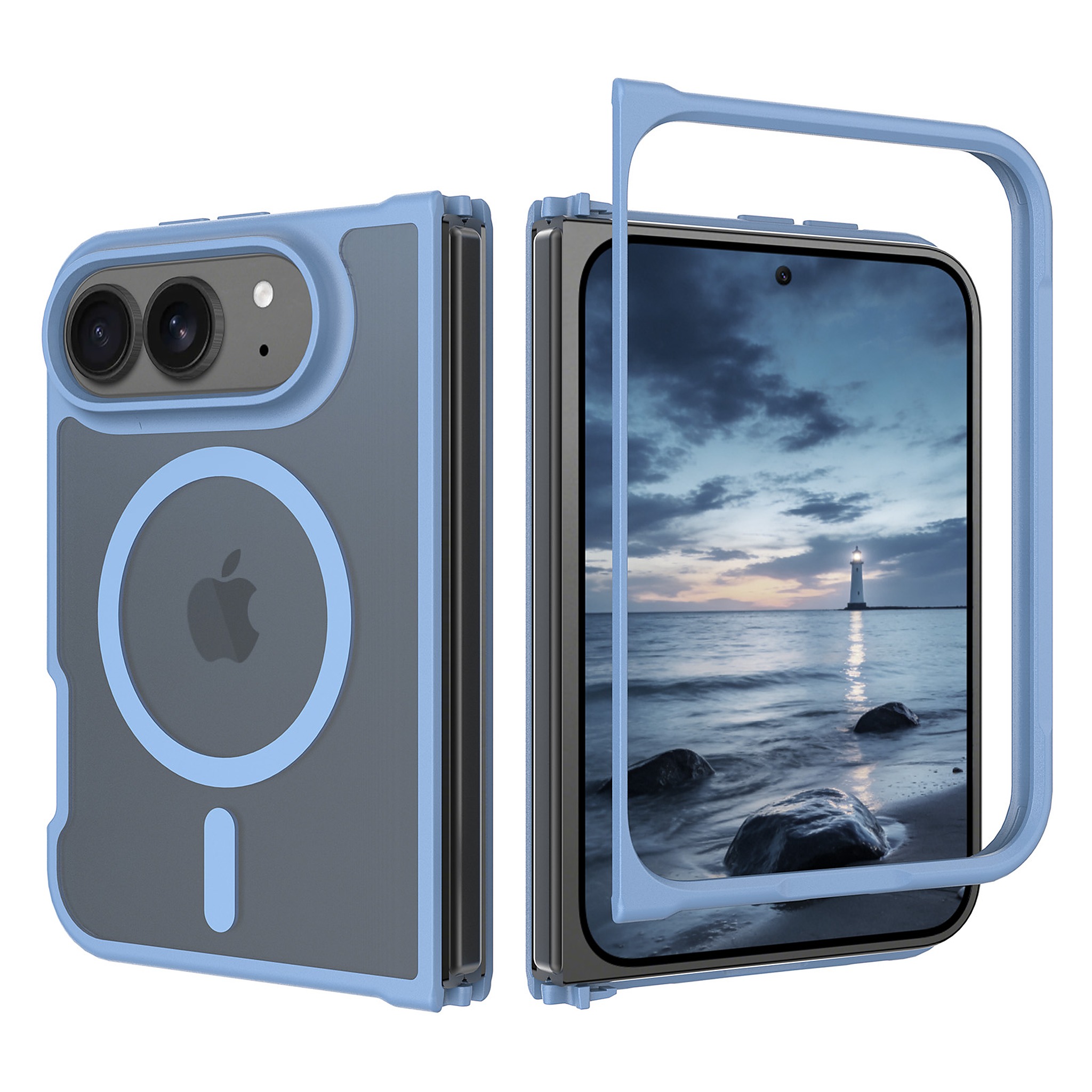 SendaFit Matte Skin-Feel Two-in-One Fold-Open MagSafe Case for iPhone 18 Fold - Sierra Blue