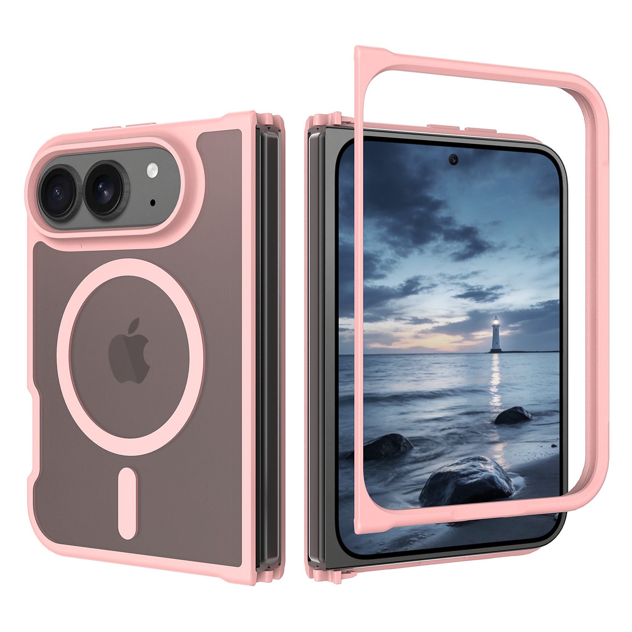 SendaFit Matte Skin-Feel Two-in-One Fold-Open MagSafe Case for iPhone 18 Fold - Light Pink