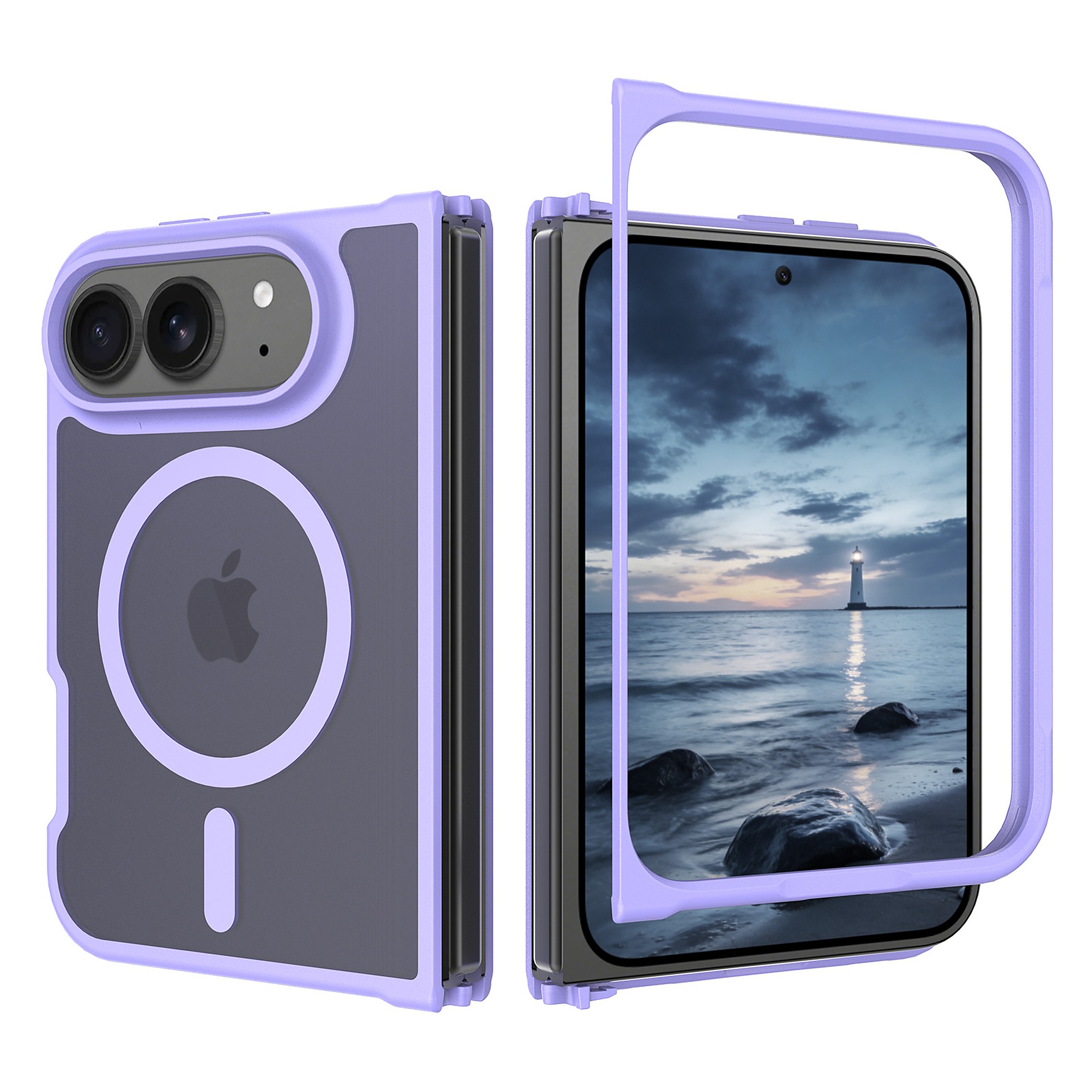 SendaFit Matte Skin-Feel Two-in-One Fold-Open MagSafe Case for iPhone 18 Fold - Light Purple