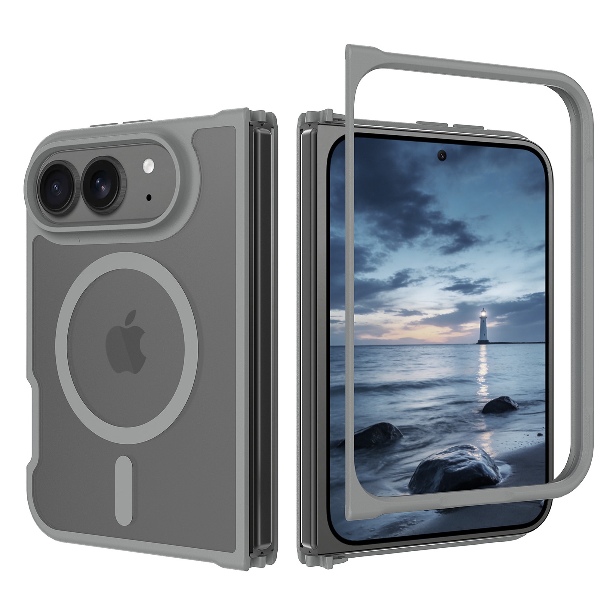 SendaFit Matte Skin-Feel Two-in-One Fold-Open MagSafe Case for iPhone 18 Fold - Dark Gray
