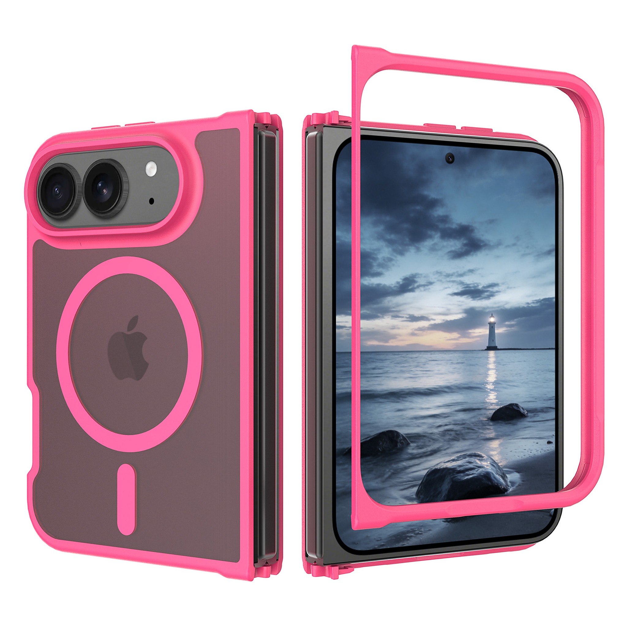 SendaFit Matte Skin-Feel Two-in-One Fold-Open MagSafe Case for iPhone 18 Fold - Rose Red