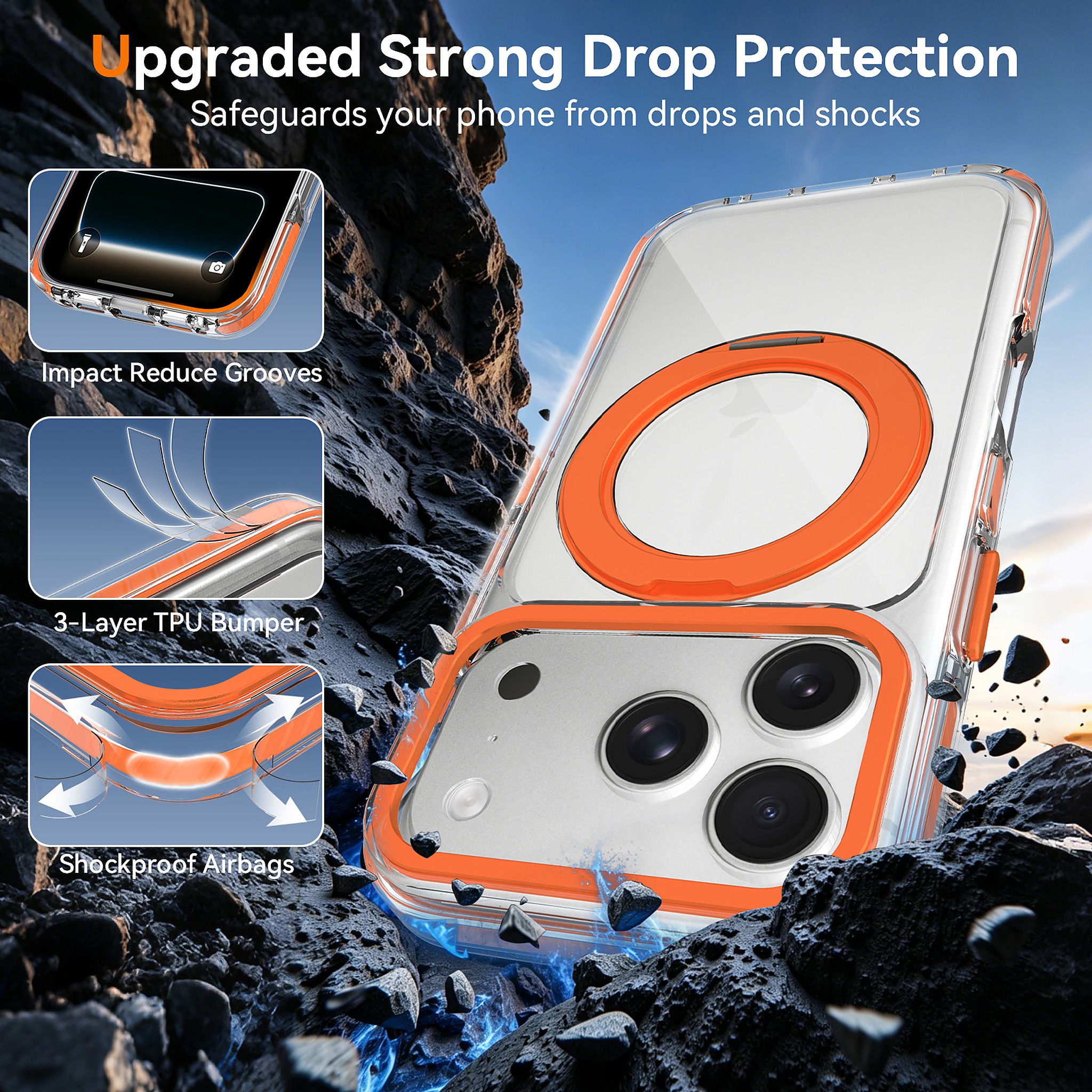 SendaFit Iridescent Clear 360° Stand Case for iPhone 17 Pro & 18 Pro detail 11