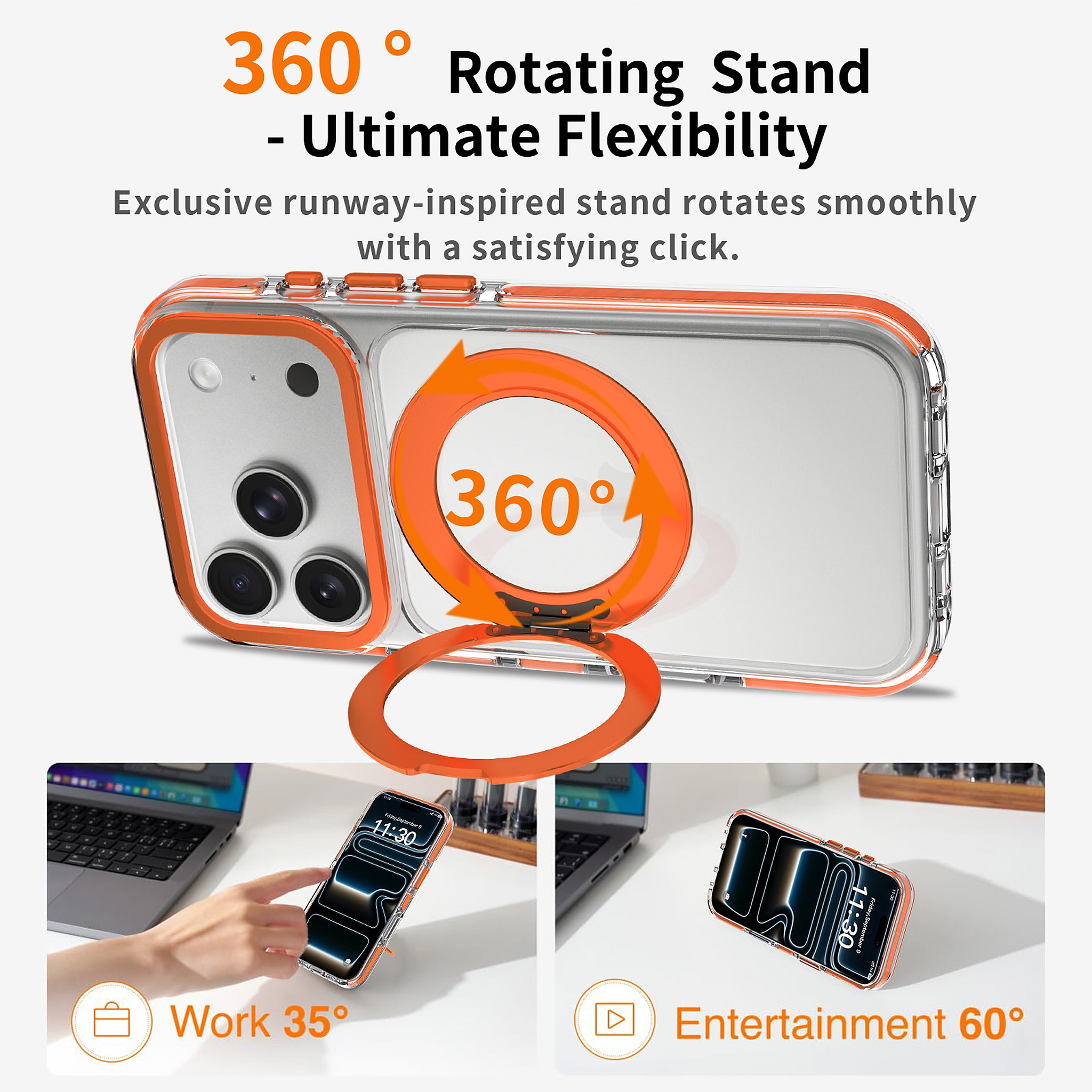 SendaFit Iridescent Clear 360° Stand Case for iPhone 17 Pro & 18 Pro detail 12