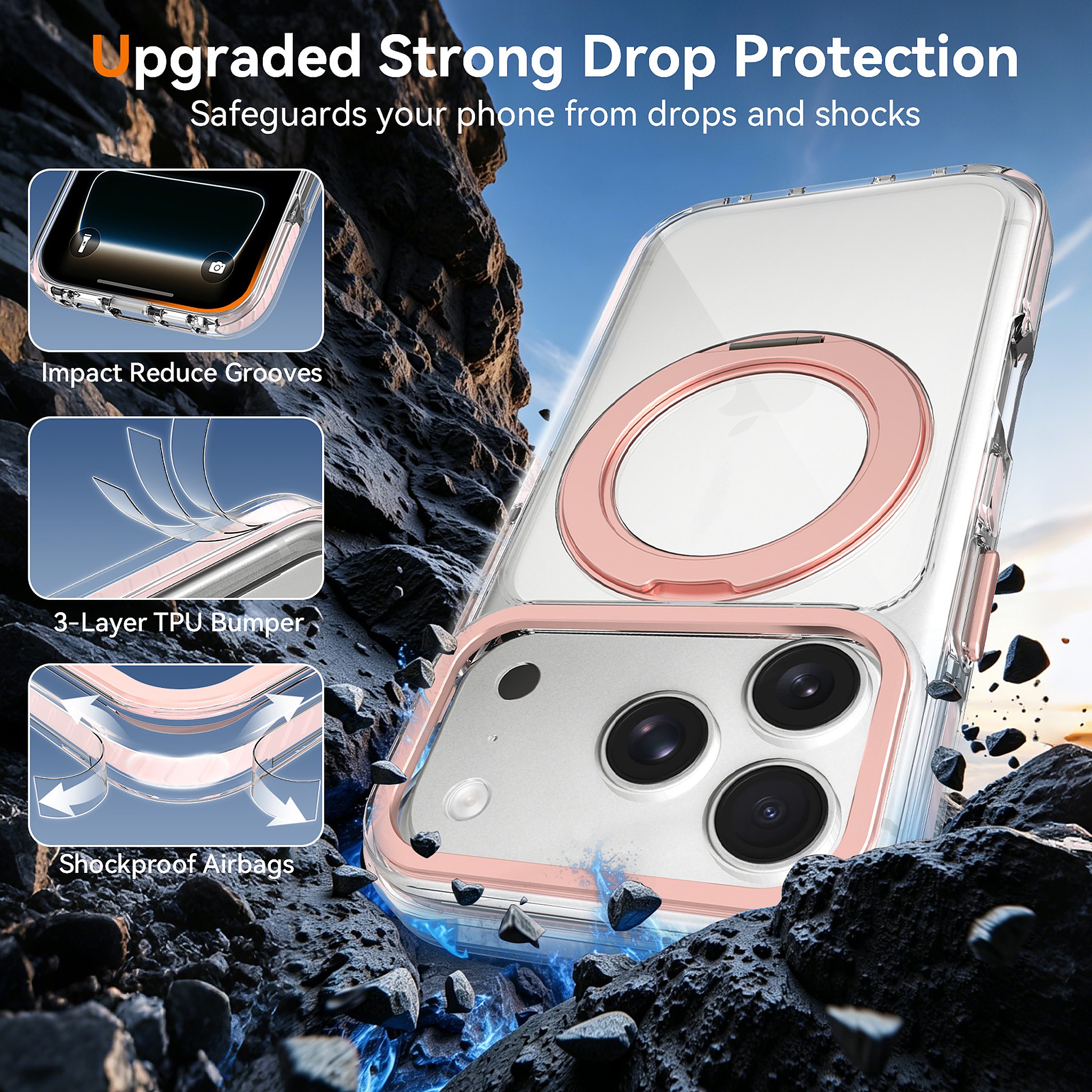 SendaFit Iridescent Clear 360° Stand Case for iPhone 17 Pro & 18 Pro detail 16