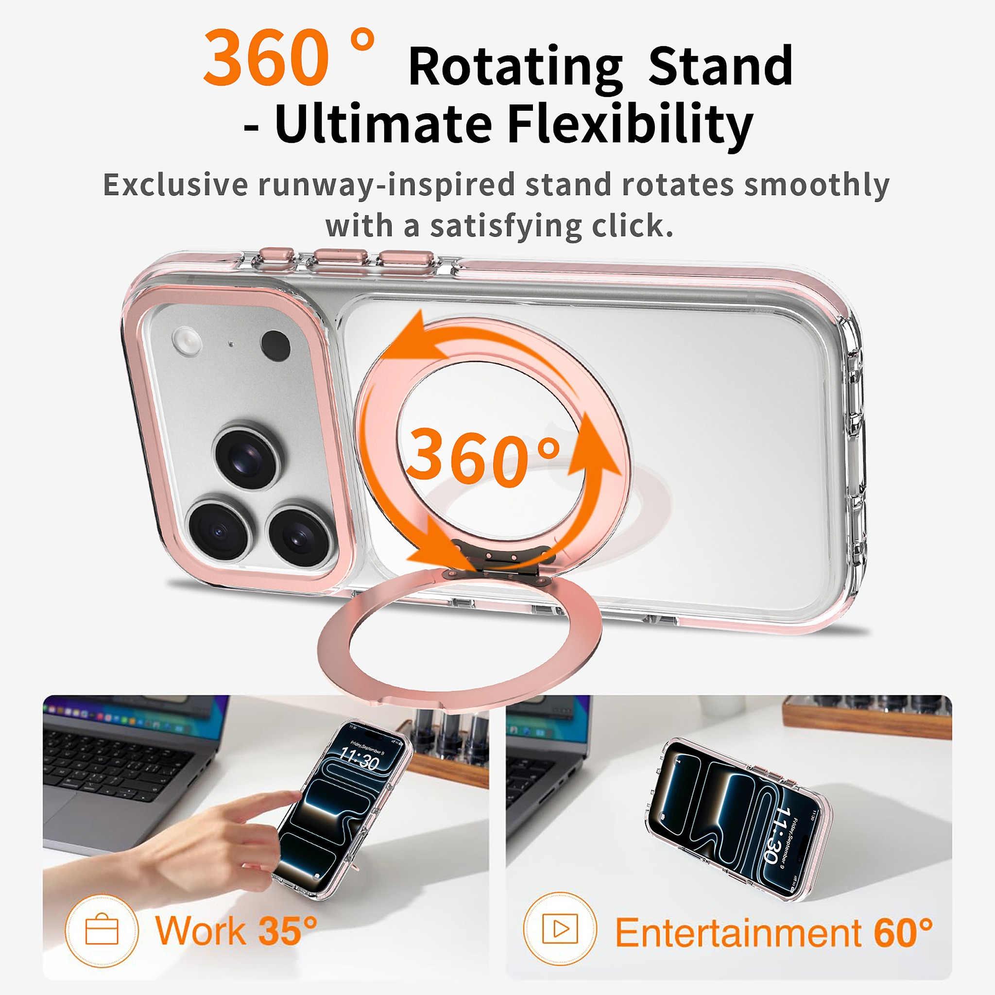 SendaFit Iridescent Clear 360° Stand Case for iPhone 17 Pro & 18 Pro detail 17