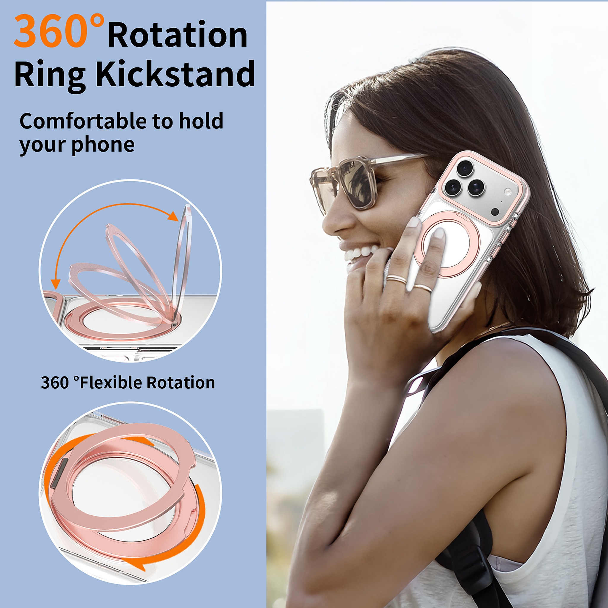 SendaFit Iridescent Clear 360° Stand Case for iPhone 17 Pro & 18 Pro detail 19