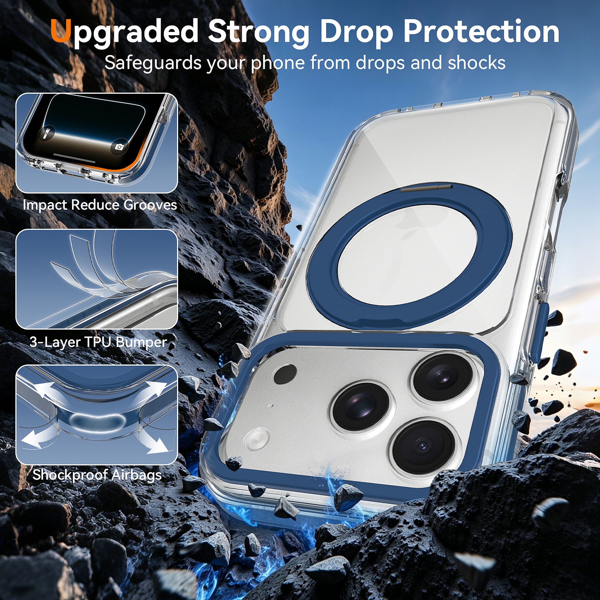 SendaFit Iridescent Clear 360° Stand Case for iPhone 17 Pro & 18 Pro detail 2