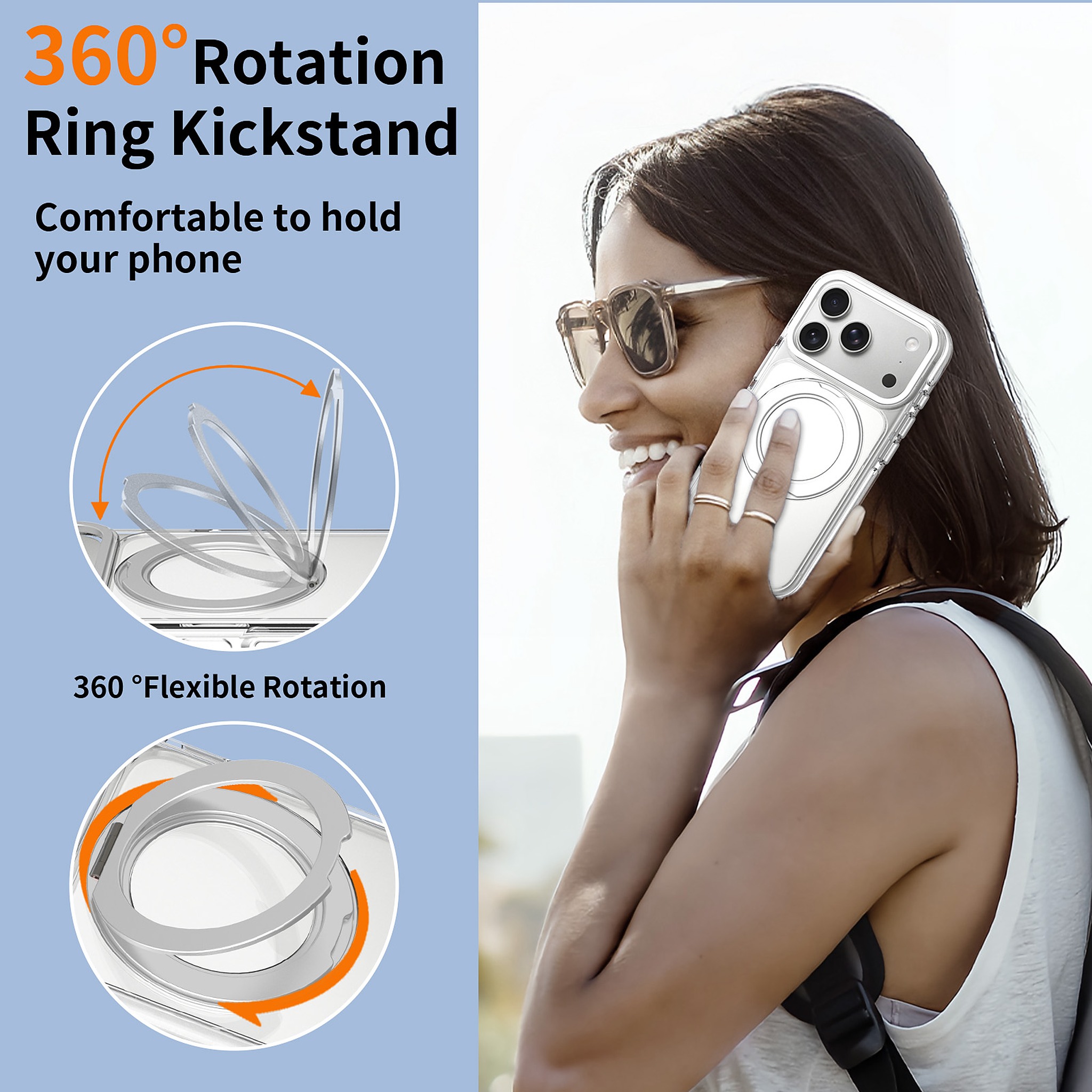 SendaFit Iridescent Clear 360° Stand Case for iPhone 17 Pro & 18 Pro detail 20